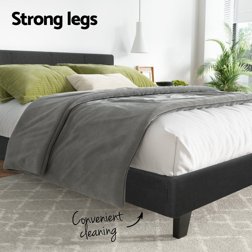 Coogee Grey Double Bed Frame with Sturdy Metal Slats - Perfect for Modern Bedrooms, Guest Rooms & Small Spaces