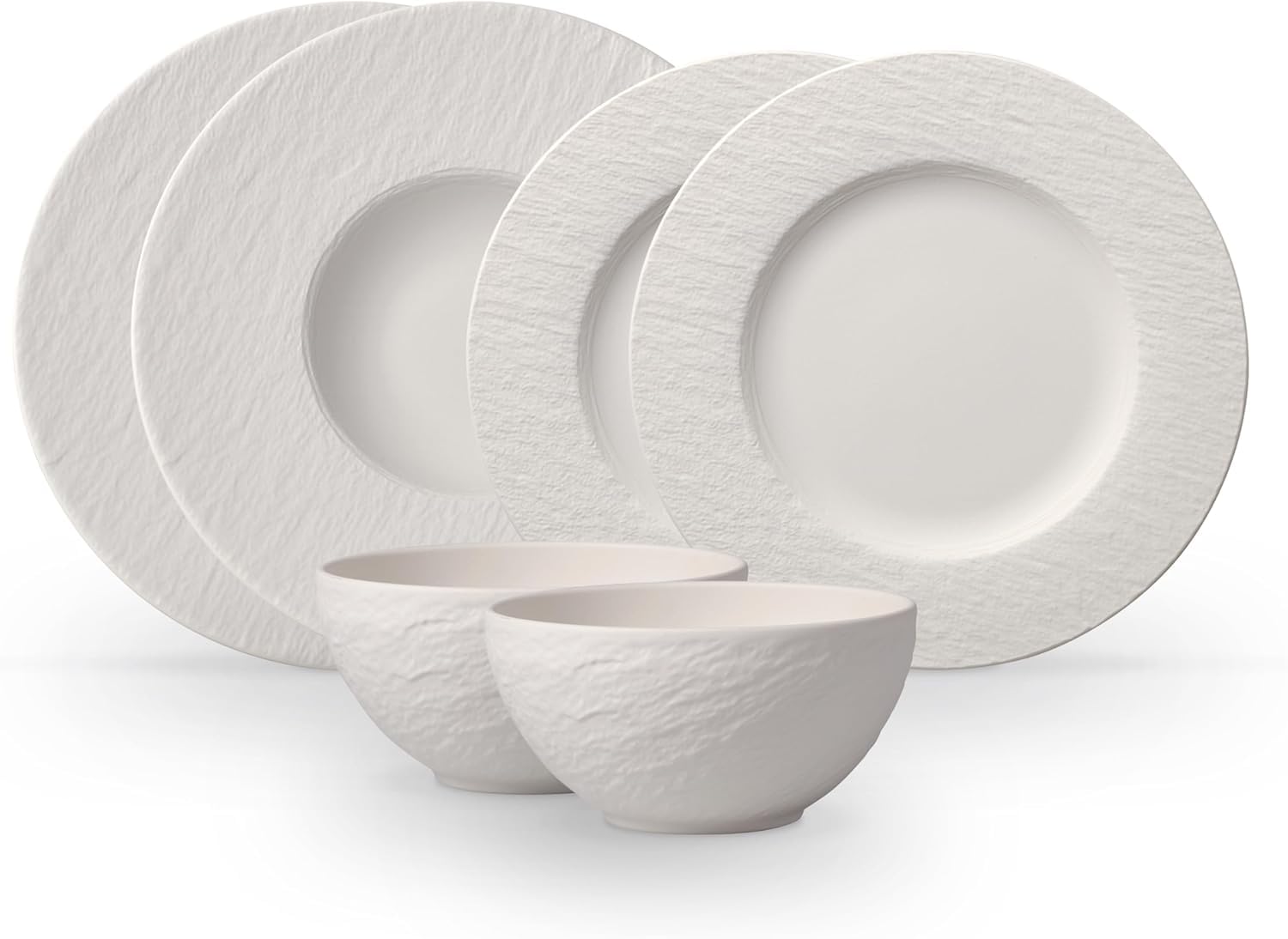 Villeroy & Boch Manufacture Rock Blanc 6-Piece Porcelain Dinnerware Set - Premium White Tableware for Everyday Dining & Entertaining