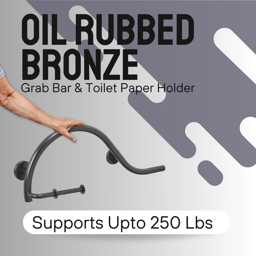 **ADA Compliant Grab Bar Toilet Paper Holder - 304 Stainless Steel Bathroom Safety Handrail for Elderly & Handicap - Right Side Oil Rubbed Bronze (30