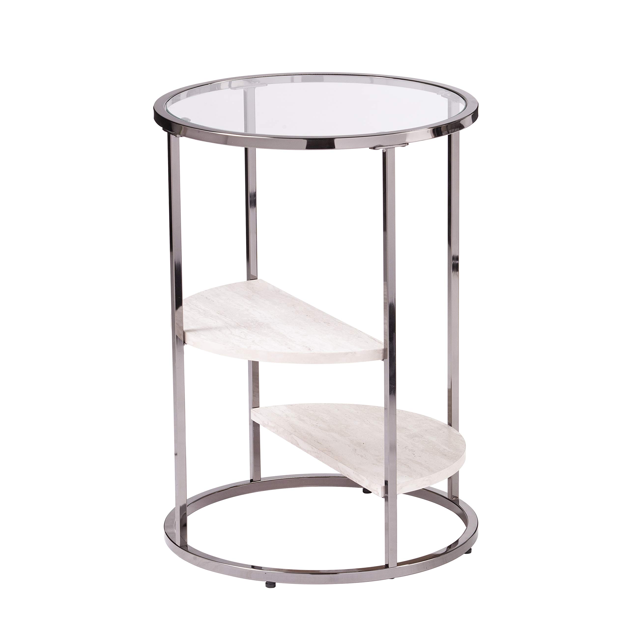SEI Furniture Ledermore Round Side Table with Faux Stone Top - Black End Table for Living Room, Bedroom, or Office Decor