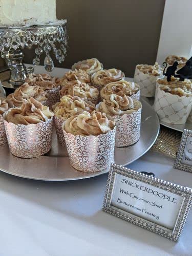 50-Pack Rose Gold Scroll Disposable Baking Cups - Greaseproof Cupcake & Muffin Liners for Home Baking, Parties, and Holiday Treats