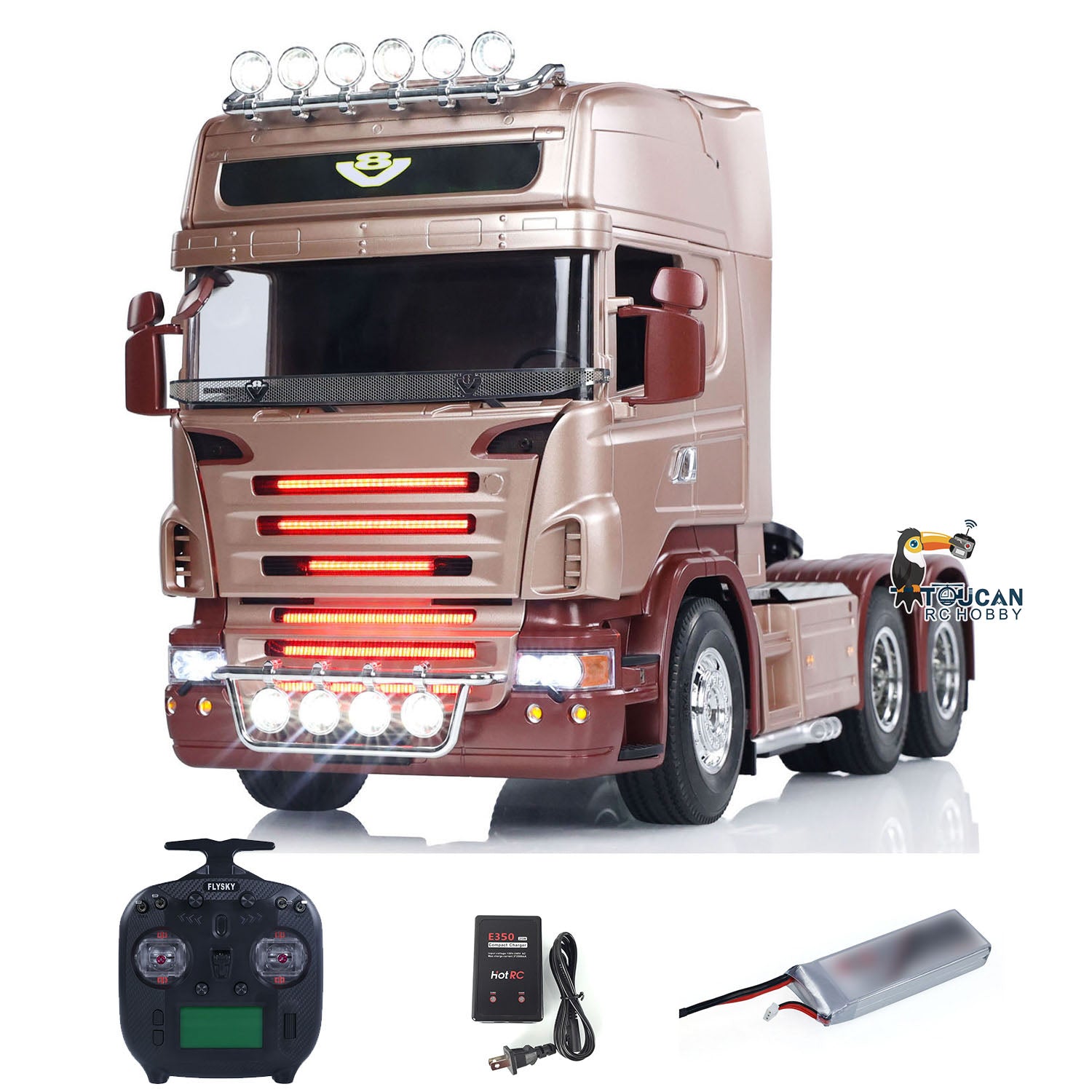 1/14 Scale 3 Axles R620 6x4 RC Tractor Truck - High Roof Cabin, DIY Remote Control Lorry Car Model with RTR ST8 Radio System, ESC, Smoke & Light Effects - Perfect for Hobbyists, Collectors and RC Truck Racing Enthusiasts