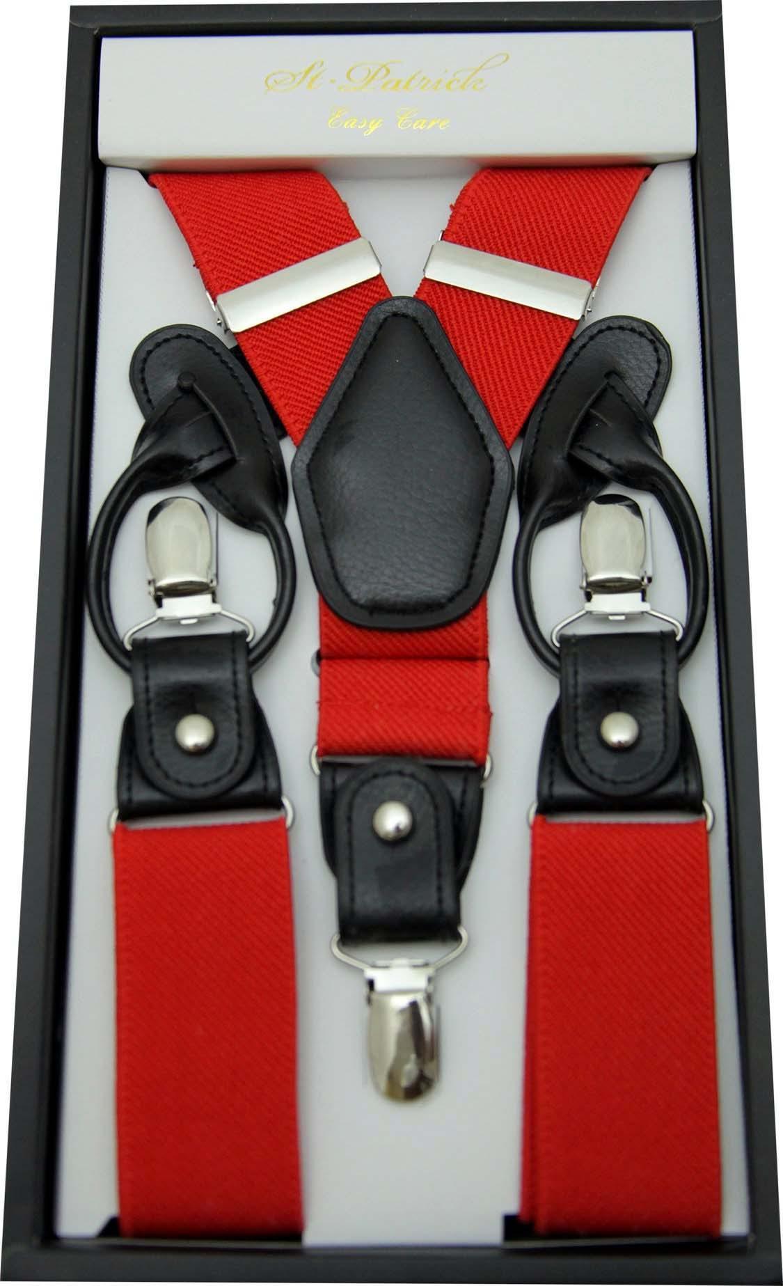 Red Convertible Suspenders Clip & Button for Men - Adjustable Straps for Pants, Jeans & Workwear - Perfect for Formal, Casual & Vintage Outfits