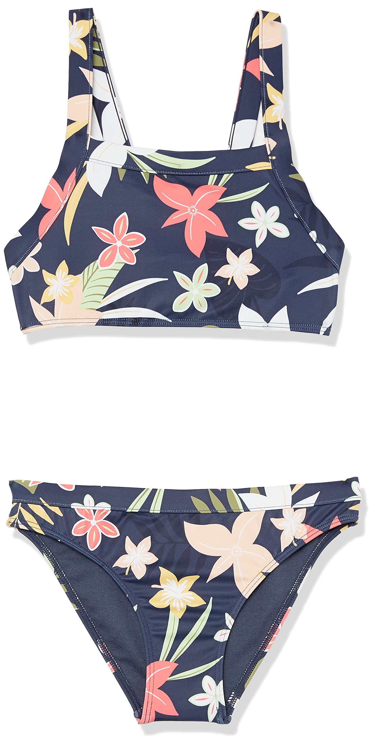 Roxy Girls' Island Trip Crop Top Swimsuit Set - Stylish 2-Piece Swimwear for Teens, Beach Vacation & Pool Party Outfit