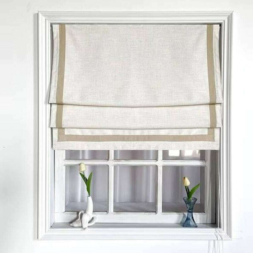 Napa Roman Blinds - Beige with Brown Trim | Light Filtering Window Shades for Living Room & Bedroom | Elegant Home Decor