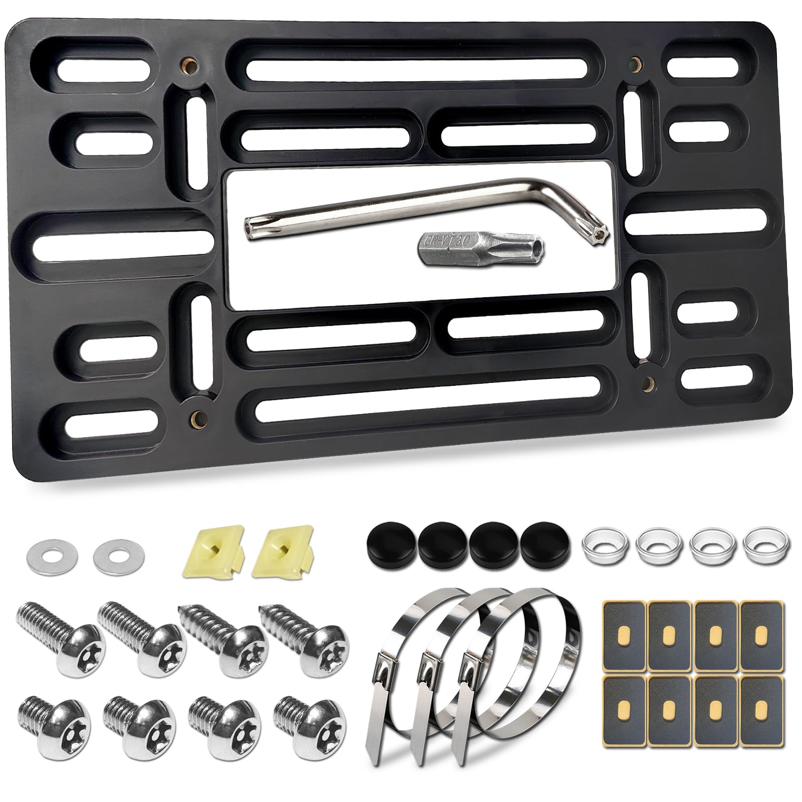 Universal Black License Plate Bracket - No Drill Front Bumper Mount with Anti-Theft Screws for US Vehicles & Trucks | Durable Plastic Car Tag Holder for Secure Display