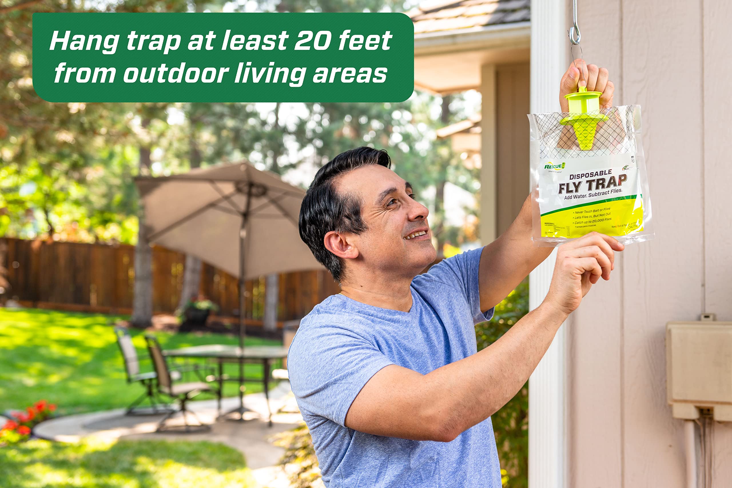 RESCUE! Outdoor Disposable Hanging Fly Trap - 18 Pack | Fly Control for Patio, Garden & Backyard | Non-Toxic Fly Catcher for Outdoor Use