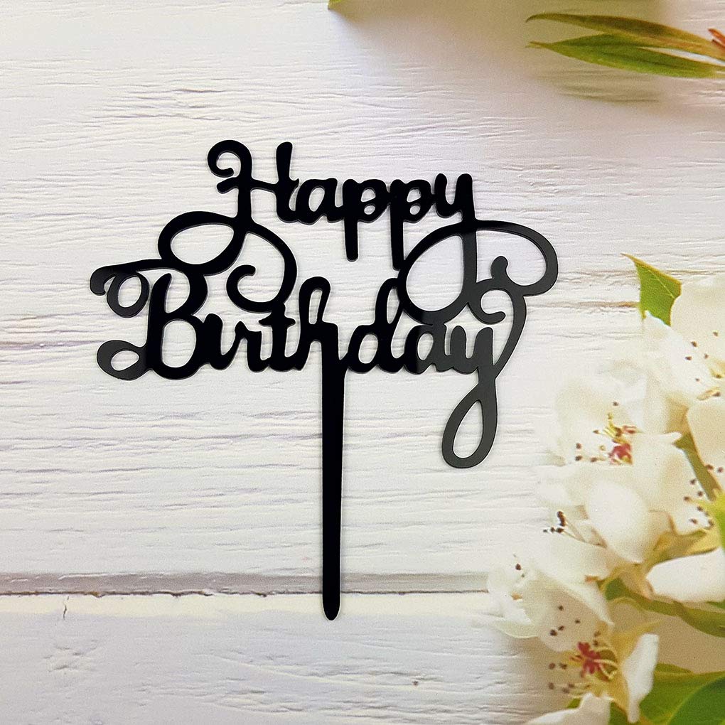 Happy Birthday Cake Topper - Elegant Black Acrylic Party Decoration for Birthday Cakes, Cupcakes & Desserts | Perfect for Birthday Parties, Baby Showers & Special Celebrations