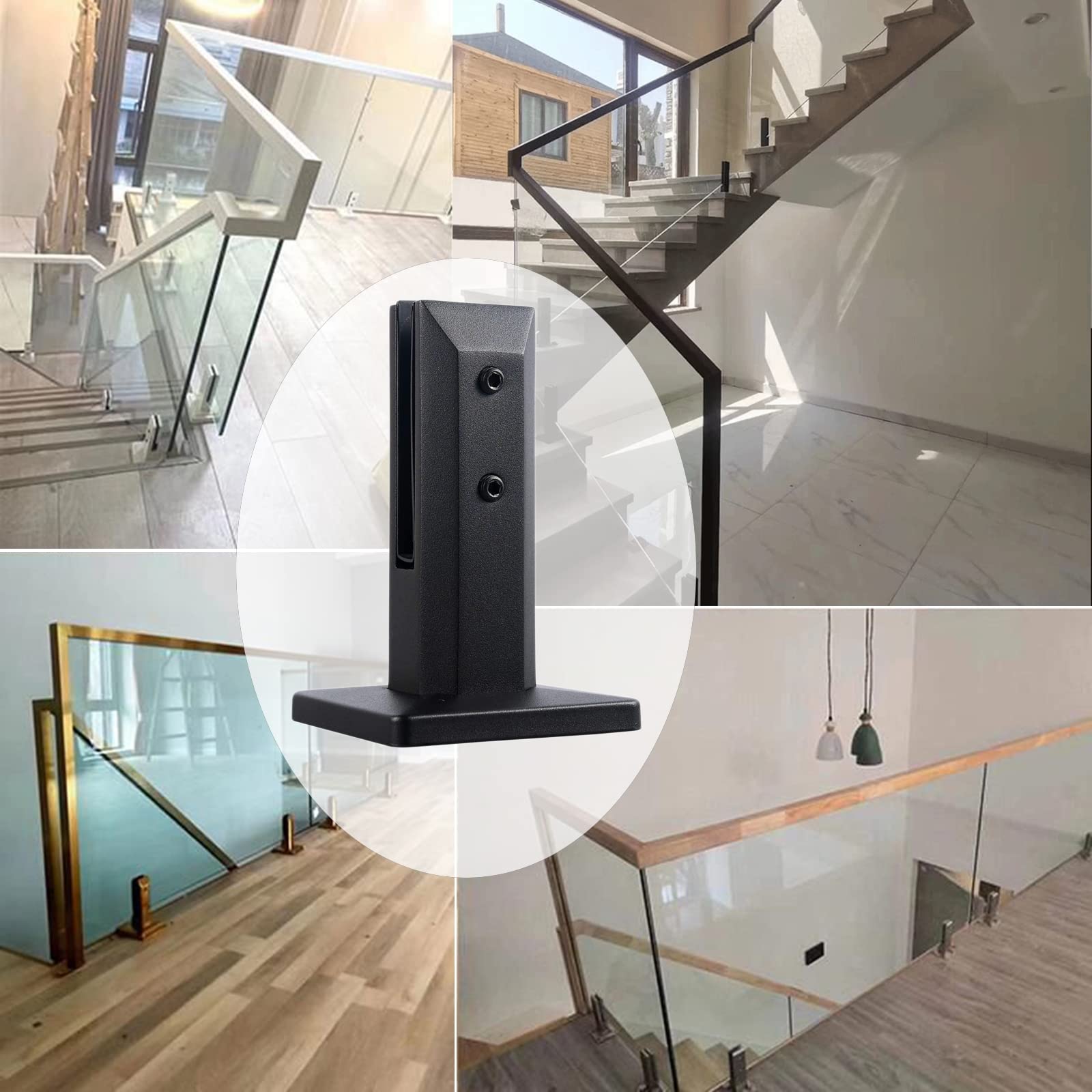 20 Adjustable Stainless Steel Glass Clamps - Black for Balustrade & Staircase Handrails