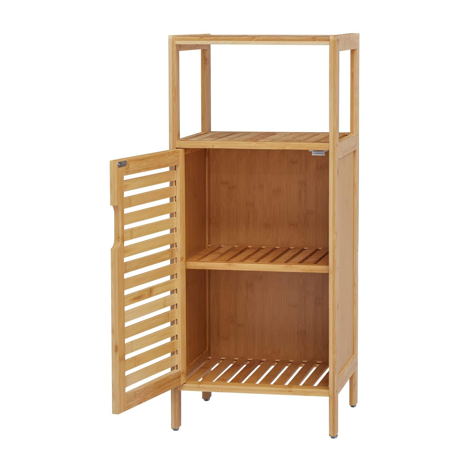 Kinfant Bamboo Bathroom Floor Cabinet - Free-Standing Storage Organizer with Single Door & Shelf | Perfect for Bathroom, Bedroom, and Laundry Room Organization