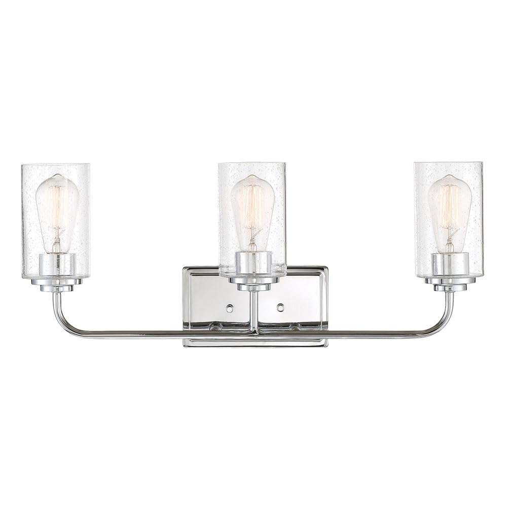 Designers Fountain 3-Lights Logan Vanity Light Fixture - 24.5 Inch Wall Mount Sconce for Bathroom, Bedroom, or Mirror - Matte Black Steel and Glass Indoor Lighting (96403-MB) - Perfect for Modern Home Décor and Vanity Makeup Areas