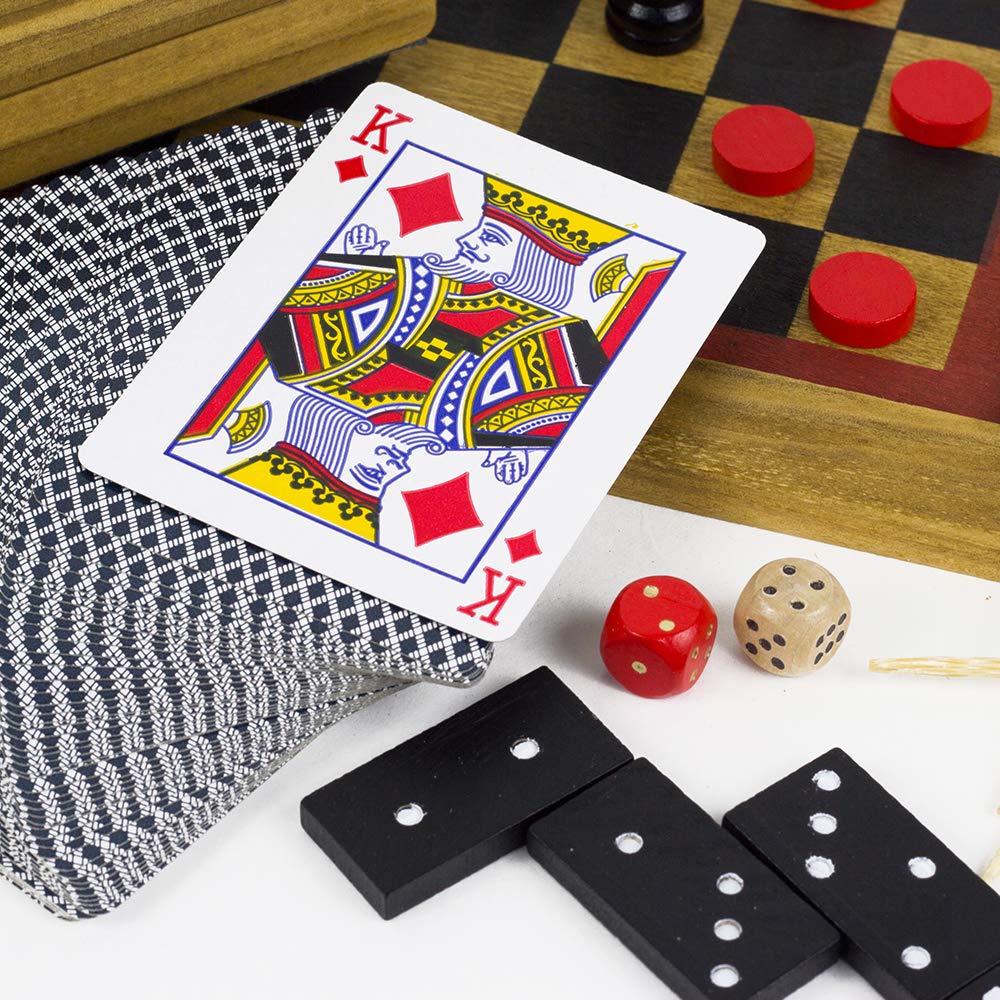 Wooden Games Compendium | Portable 6-in-1 Classic Board Game Set for Adults & Kids - Perfect for Family Game Nights, Travel & Camping