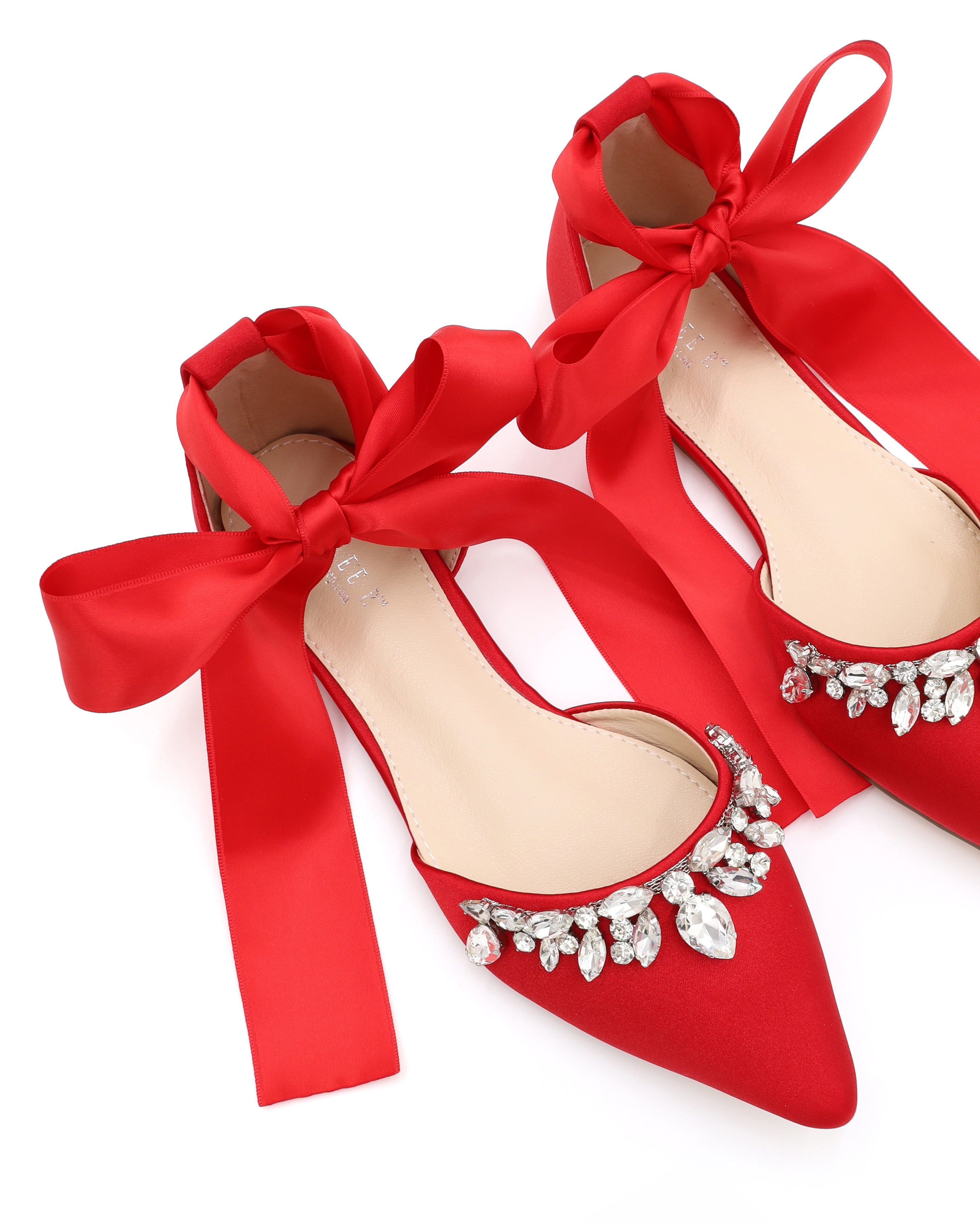 Elegant Satin Pointy Toe Flats with Sparkling Teardrop Rhinestones - Women's Dress Shoes for Parties, Weddings & Formal Occasions