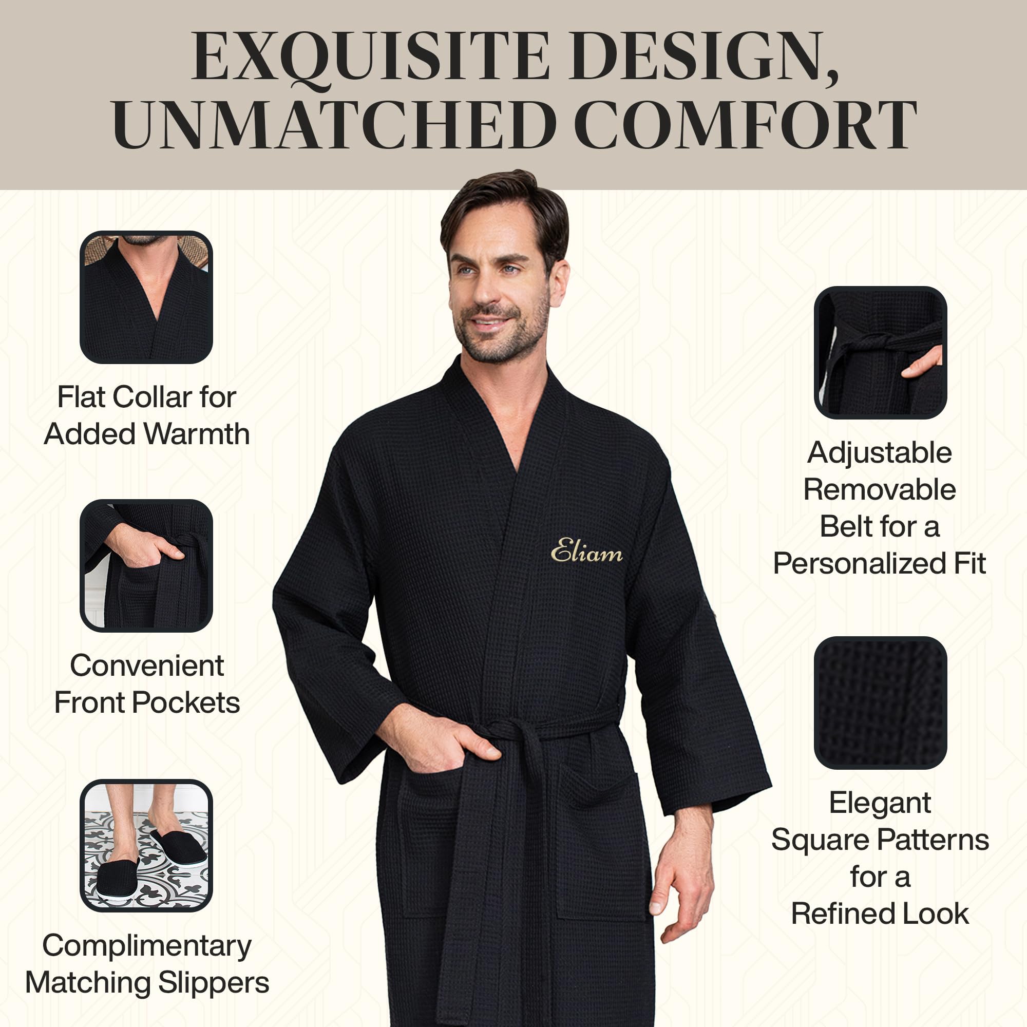 Premium Men's Cotton Waffle Bathrobe - Ultra Soft Luxury Spa Robe for Relaxation at Home, Hotel & Resort Use