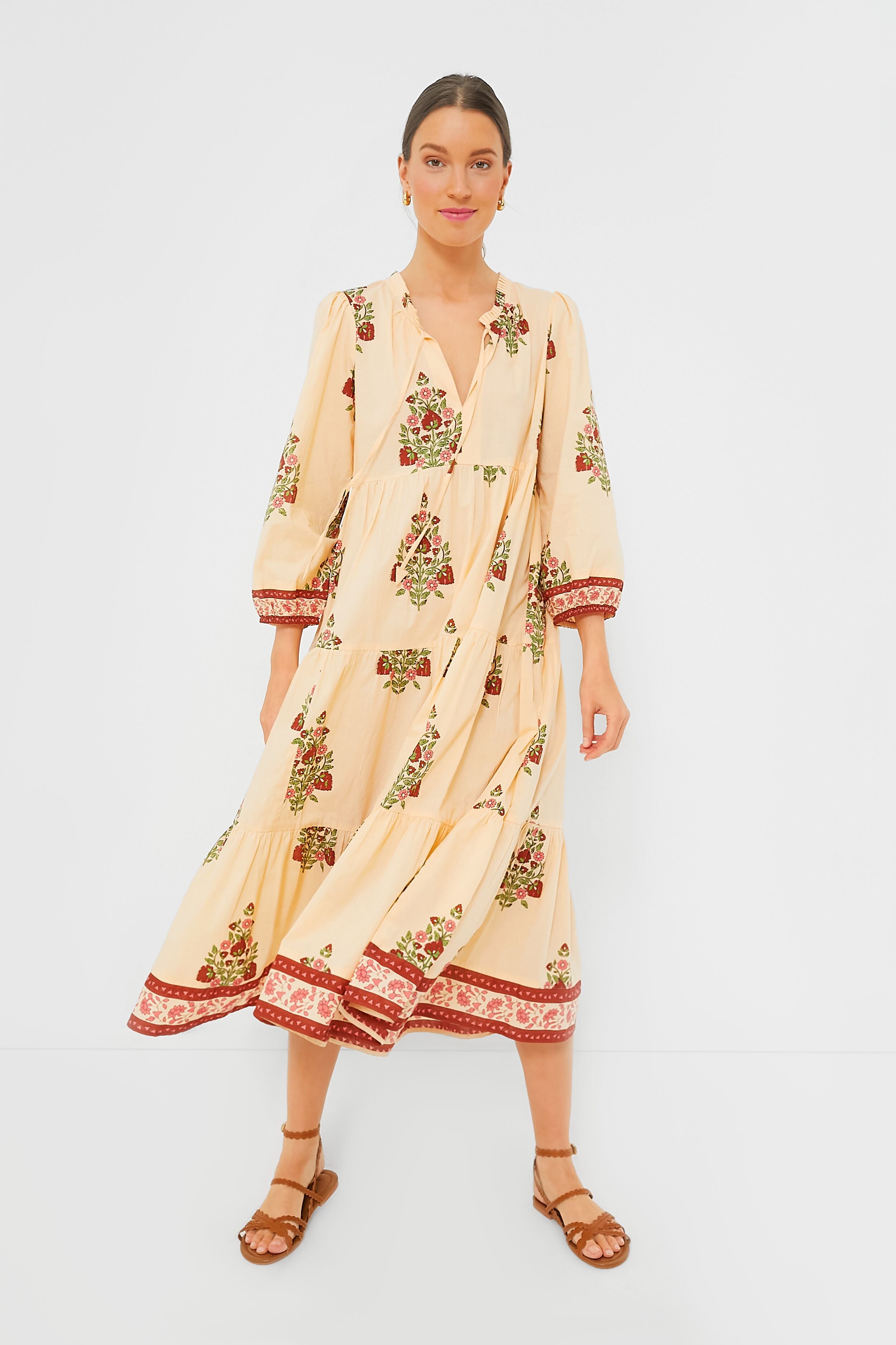 Elegant Blush Chandelier Long Sleeve Salty Paloma Caftan Dress for Women - Boho Beach Cover Up, Summer Wedding Guest Outfit, Vacation Resort Wear