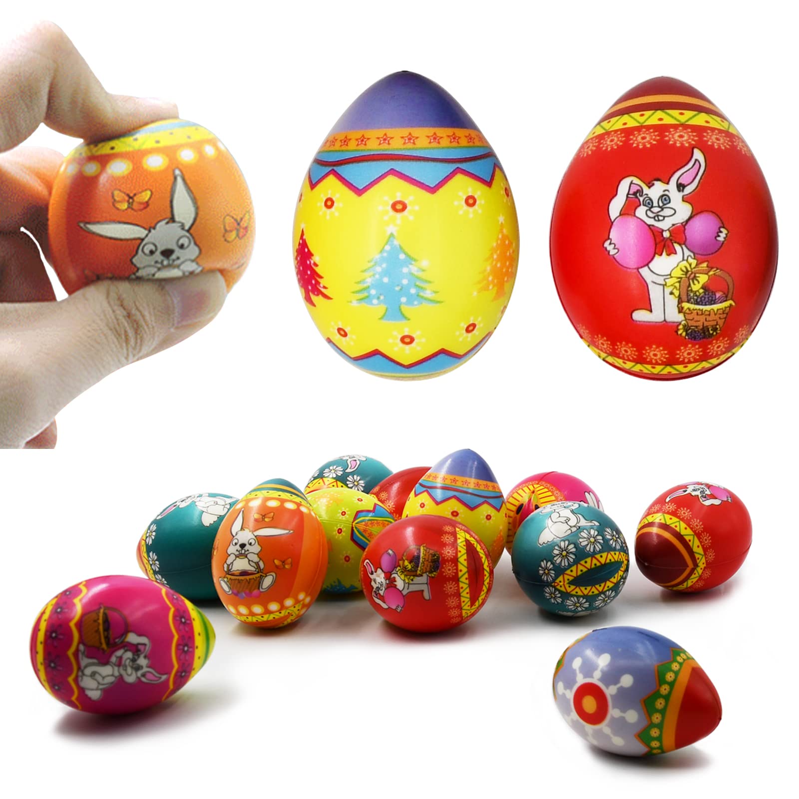 12 Pack QI HANG Plastic Easter Eggs - Prefilled Surprise Eggs for Easter Basket Fillers & Egg Hunt Games - Fun Party Favors for Kids Easter Celebration (Assorted Colors)