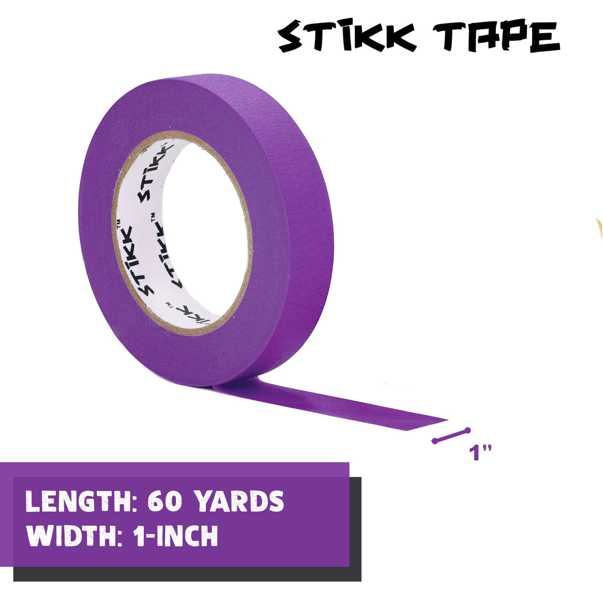 STIKK 1 Inch x 60 Yards Purple Painter's Tape 3-Pack - Residue-Free Masking Tape for Painting Walls, Edges, Trim and Ceilings - Perfect for DIY Home Improvement Projects, Arts & Crafts, and Professional Painting Jobs
