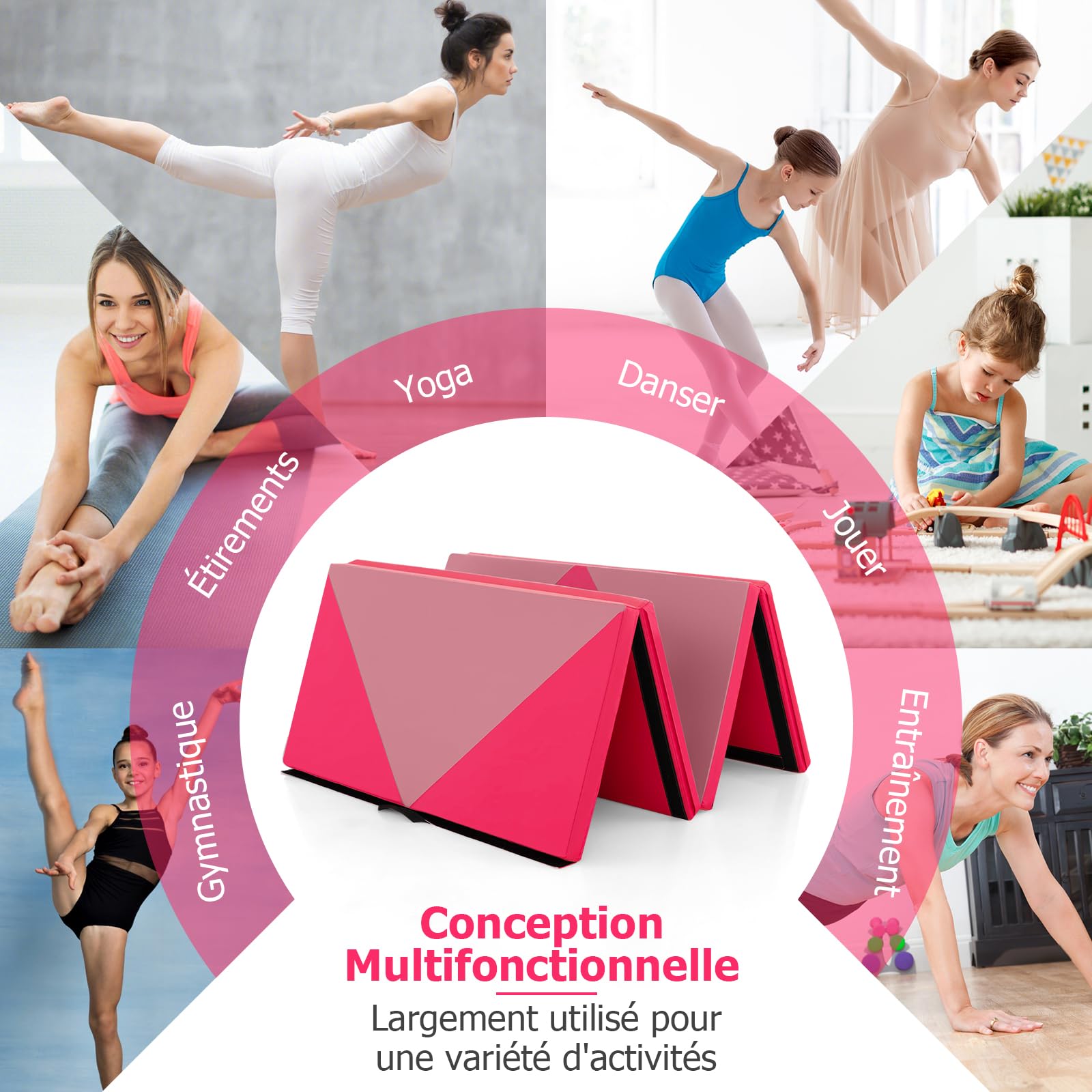 COSTWAY Thick Folding Exercise Mat, Non-Slip PU Foam Gym Mat with Handles for Yoga, Pilates, Home Workouts & Gymnastics Training - Perfect for Home Gym, Studio & Outdoor Fitness