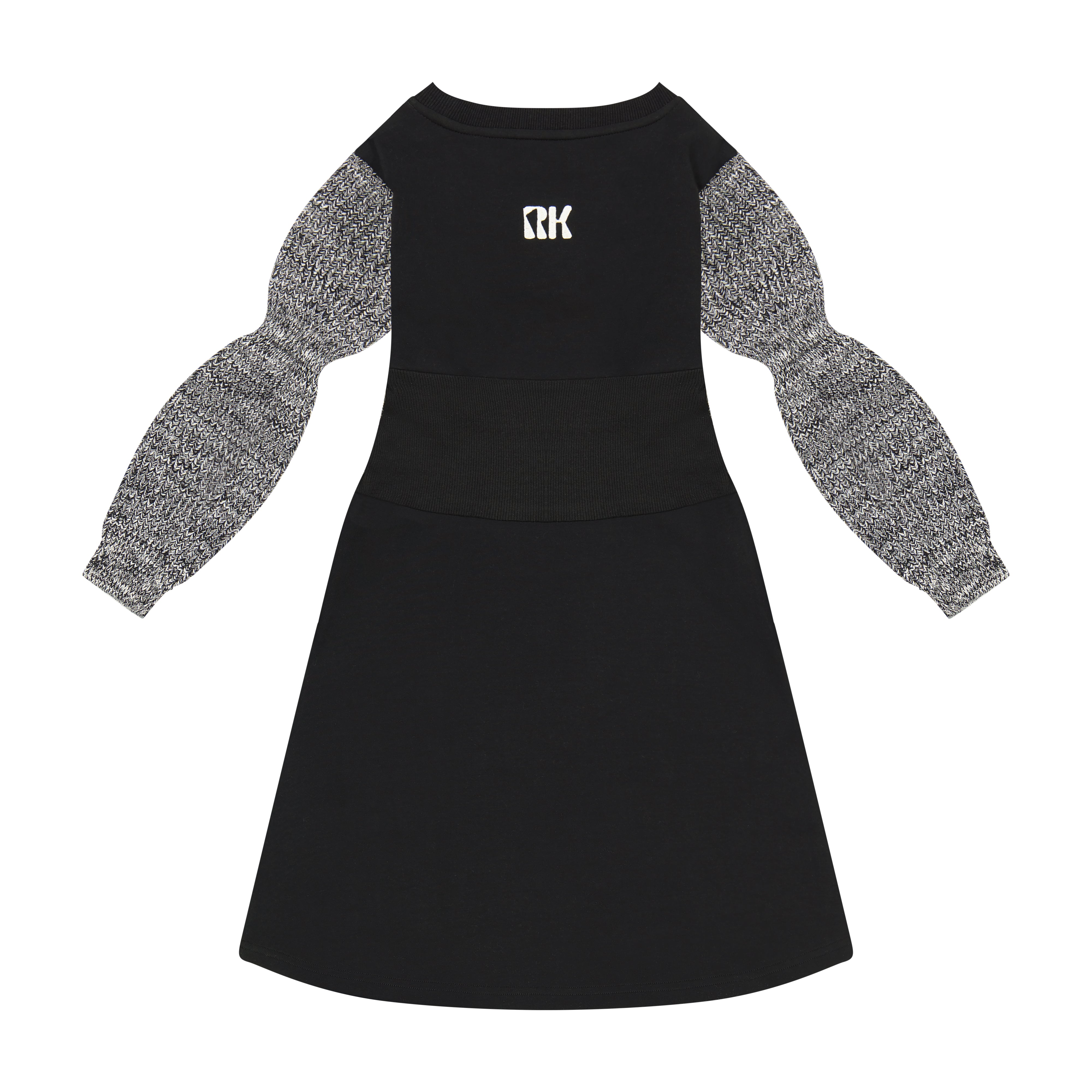 Retro Kid Scuba Knit Twirl Dress for Girls - Black & Cream | Vintage Style Swing Dress for Parties, Photo Shoots & Special Occasions