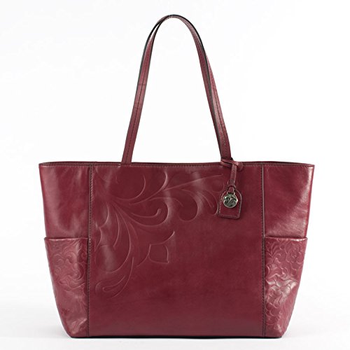 Enesco Jim Shore Heartwood Creek Burgundy Leather Embossed Tote Bag - Premium Handbag for Women, Vintage Style Purse with Floral Design, Perfect for Work, Travel & Everyday Use (New 2013 Collection)