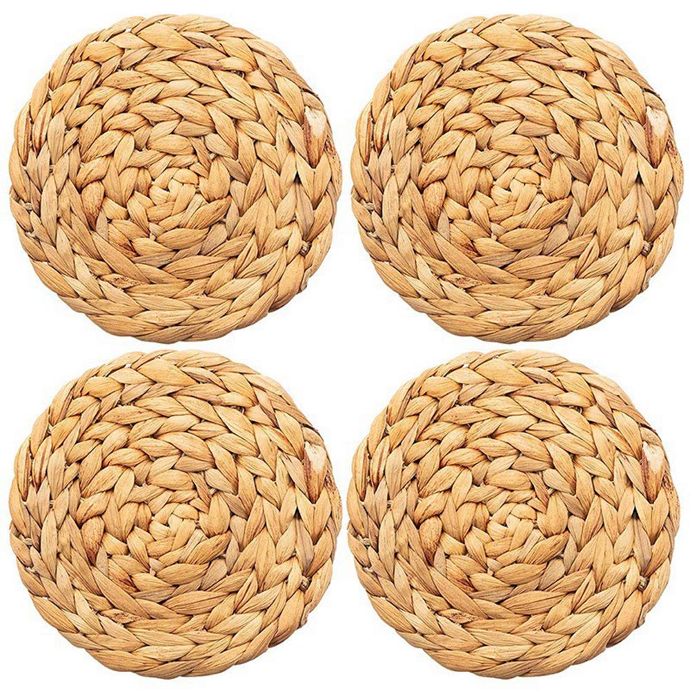 Natural Water Hyacinth Woven Placemats Set of 4 - 25cm Round Braided Straw Rattan Placemats for Dining Table, Rustic Farmhouse Decor - Perfect for Home, Kitchen, Restaurant & Outdoor Picnics