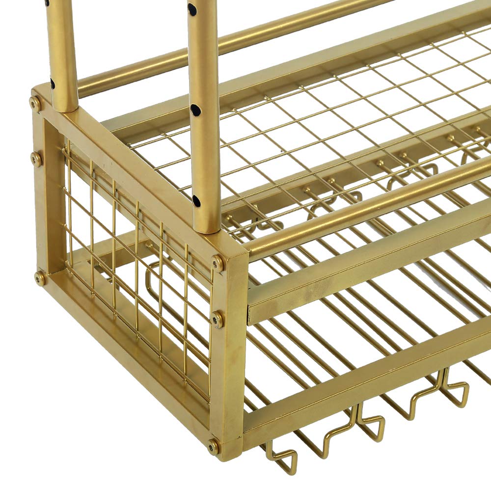 **47.2in Adjustable Metal Wine Glass Rack - Ceiling & Wall Mounted Hanging Holder for Bars, Restaurants & Home Kitchens - Industrial Iron Wine Shelf with Gold Finish (Perfect for Wine Storage & Display in Dining Rooms, Bars & Commercial Spaces)**