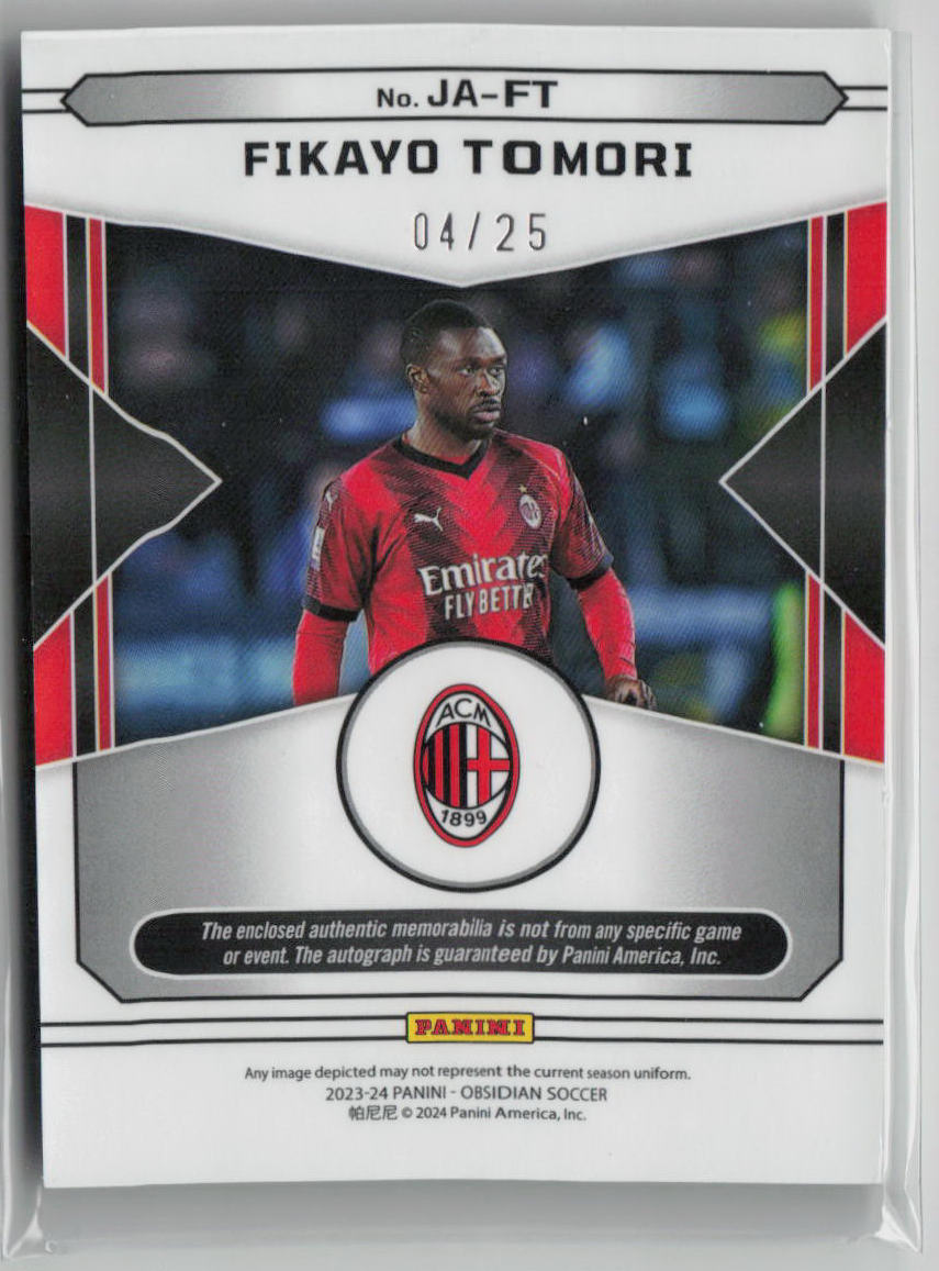 2023-24 Panini Obsidian Fikayo Tomori Autograph Patch Red 04/25 #JA FT Soccer Trading Card - Perfect for Collectors, Investors & AC Milan Fans