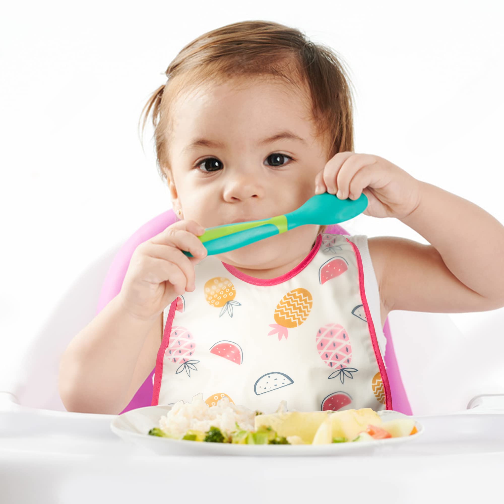 R HORSE 5-Pack Waterproof Baby Bibs with Crumb Catcher Pocket & Snap Buttons - Soft Feeding Bibs for Toddlers 6-24 Months - Ideal for Mealtime, Snacks & Messy Play