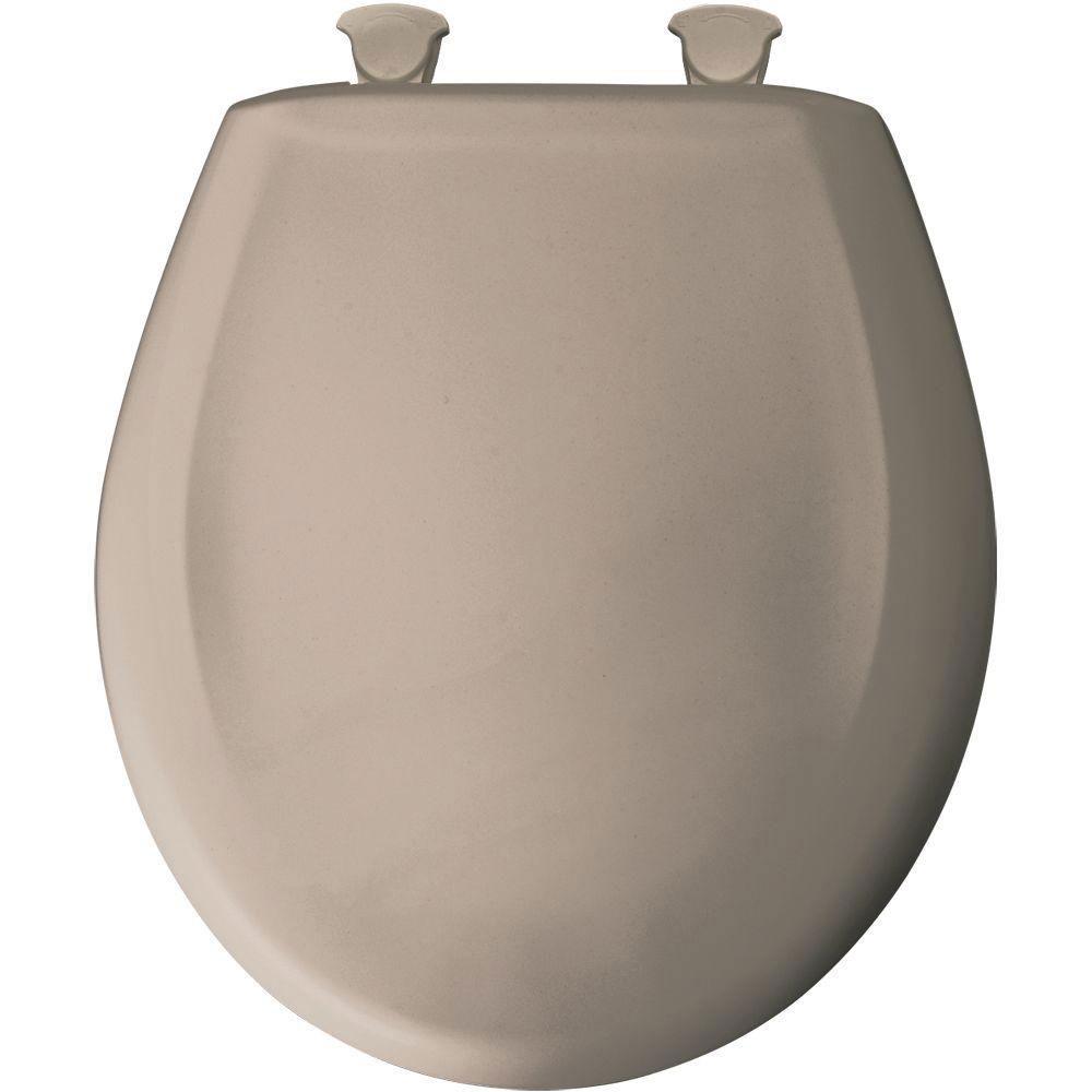 Bemis Slow Close STA TITE Round Closed Front Toilet Seat in Fawn Beige 529686 - Soft Closing Hinges, Durable Toilet Seat for Bathroom Upgrade - Perfect for Home, Office, and Commercial Use
