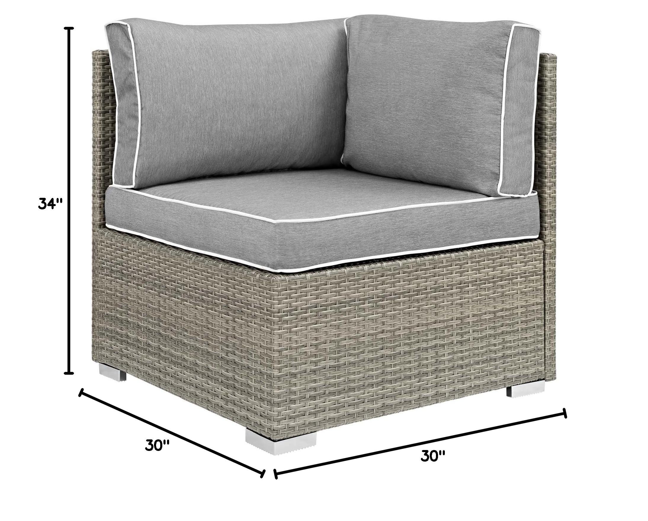 Modway Repose Wicker Rattan Outdoor Patio Corner Sectional Sofa Set with Cushions - Light Gray - Perfect for Backyard, Garden & Poolside Relaxation