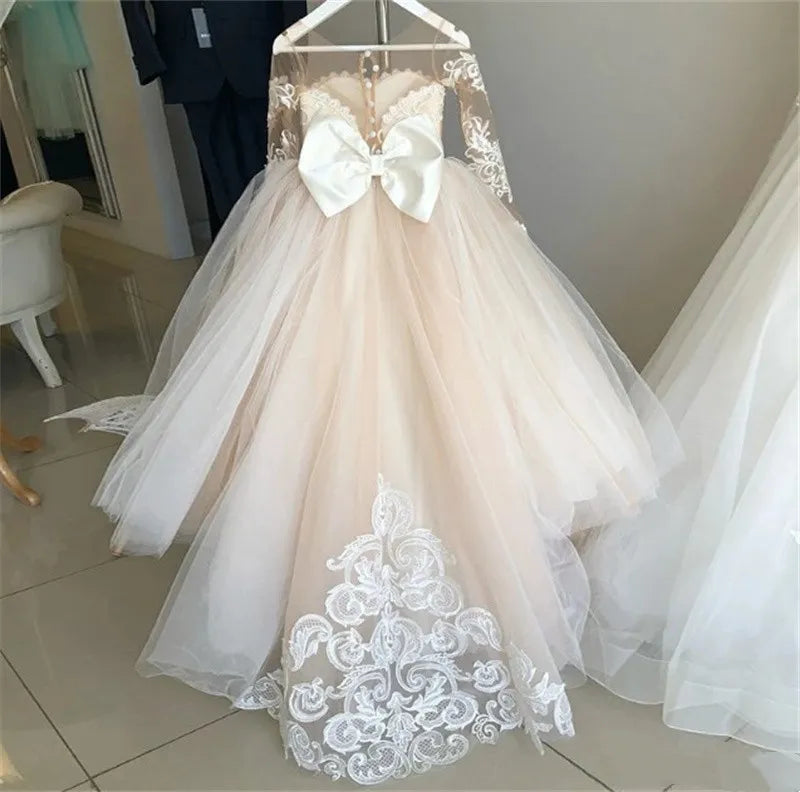 Elegant Ball Gown with Bow Back - Flower Girl Dress for Weddings, Parties & Special Occasions
