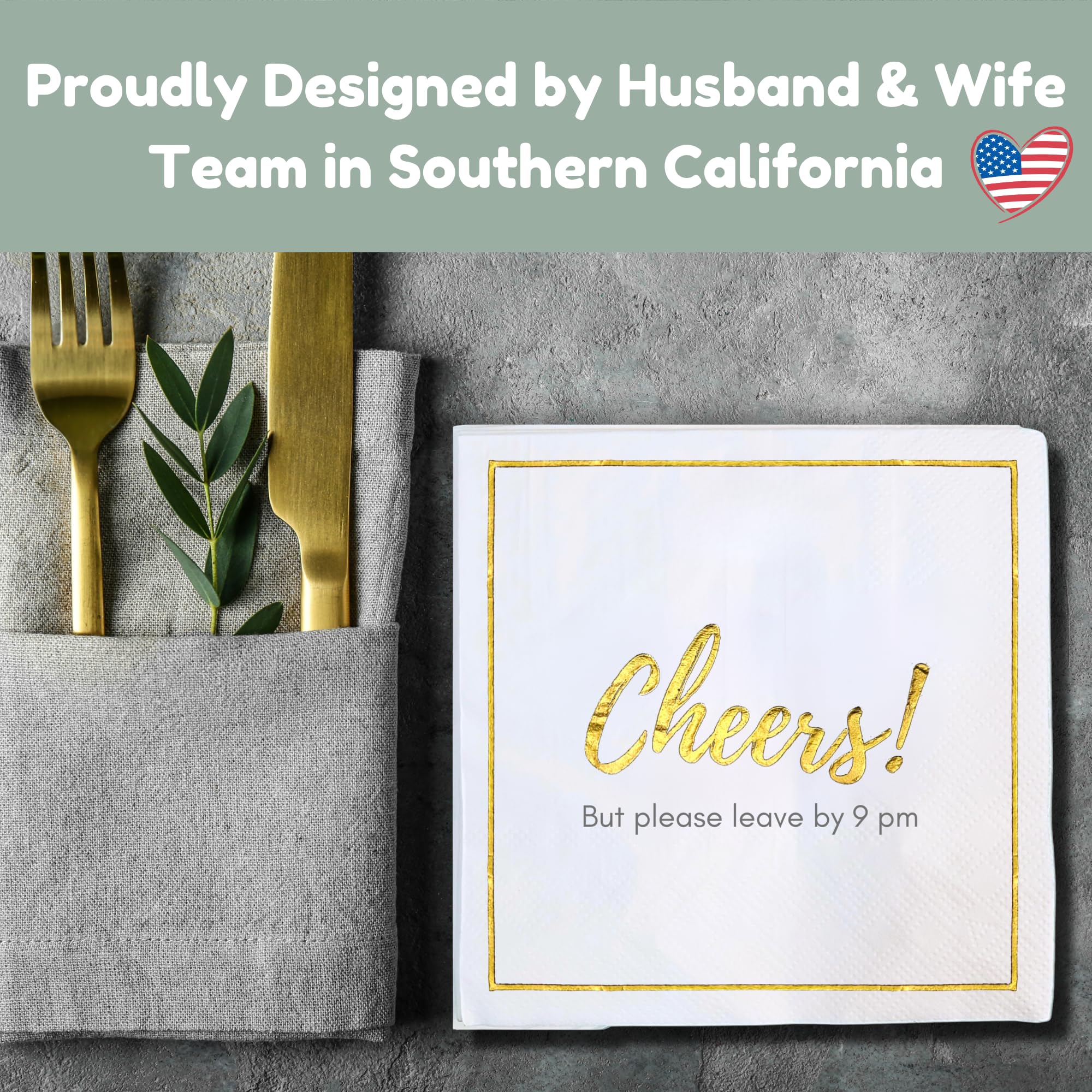 Funny Disposable Cocktail Napkins 50-Pack - 'Please Leave By 9' Cheers Napkins for Weddings, Parties, Birthdays & Holidays - Perfect for Bar Decor, Bridal Showers & Cocktail Receptions