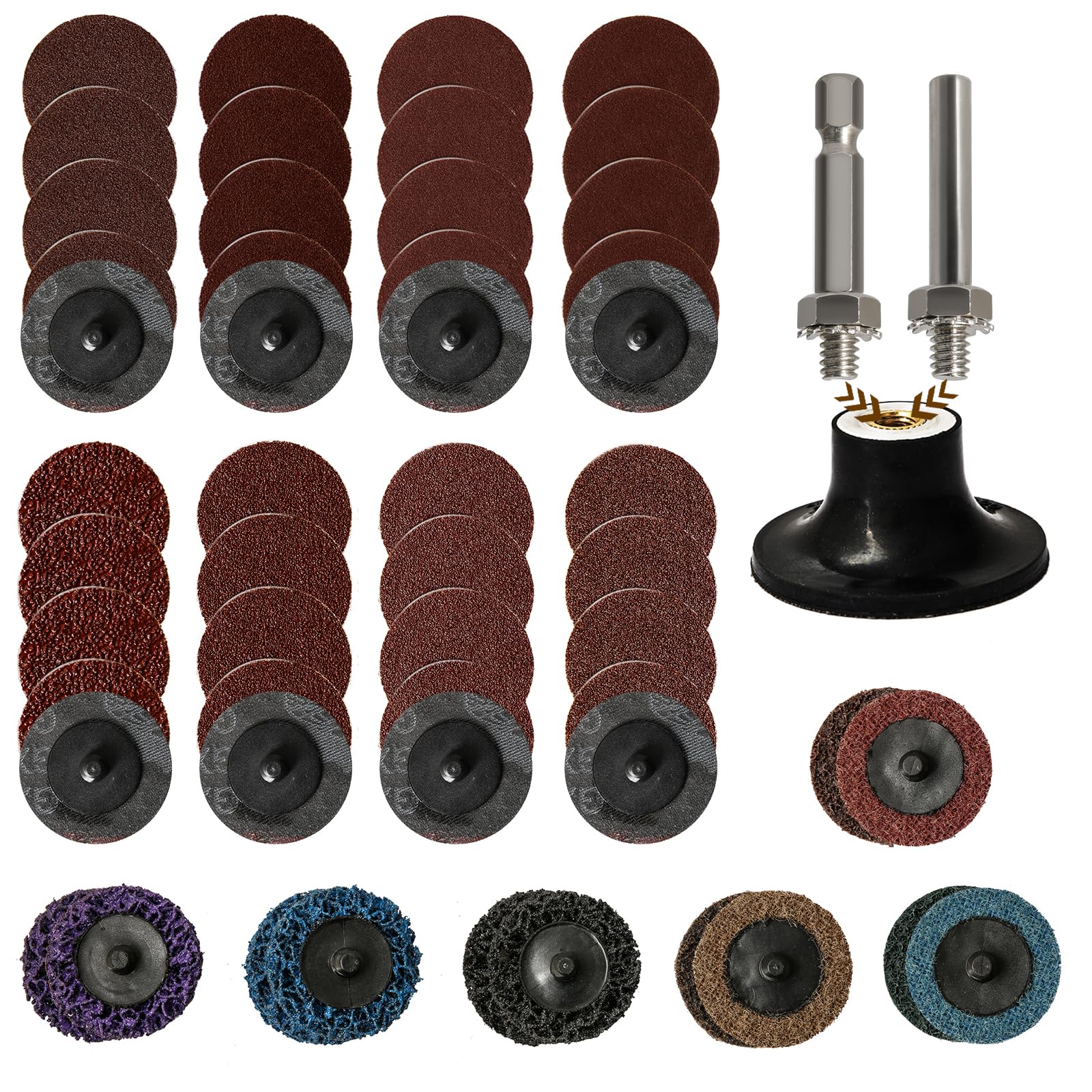 55Pcs 2 Inch Roll Lock Quick Change Sanding Discs Set with 1/4
