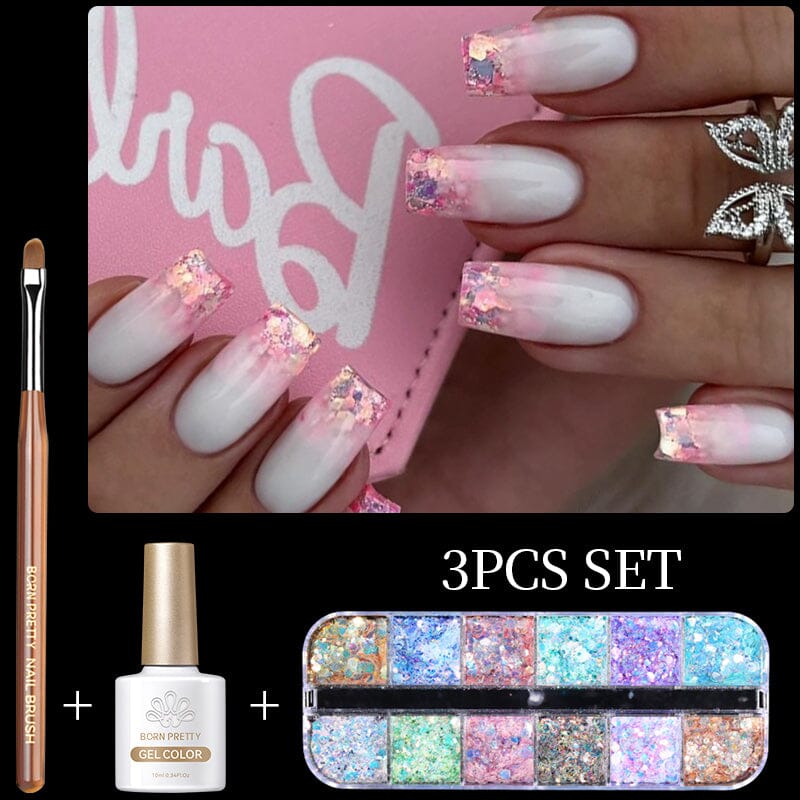 IG Trend Milky Jelly Gel & Glitter Sequins Nail Kit #06 - Long Lasting DIY Gel Nail Polish Set with Glitter Sequins for Home Manicure & Nail Art Design