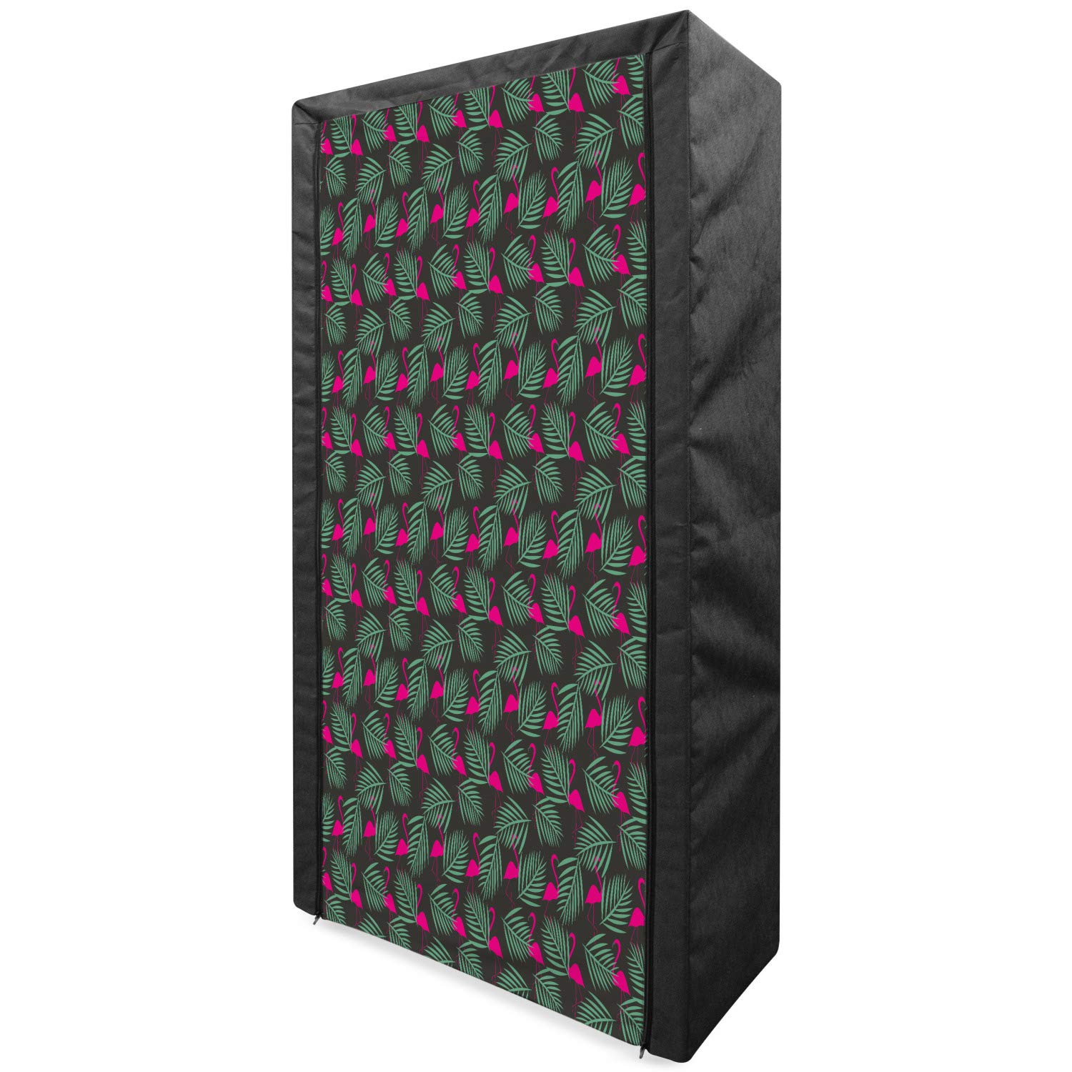 Ambesonne Flamingo Portable Fabric Wardrobe with Shelves | Pink Zoo Animals & Tropical Island Print | 33.5