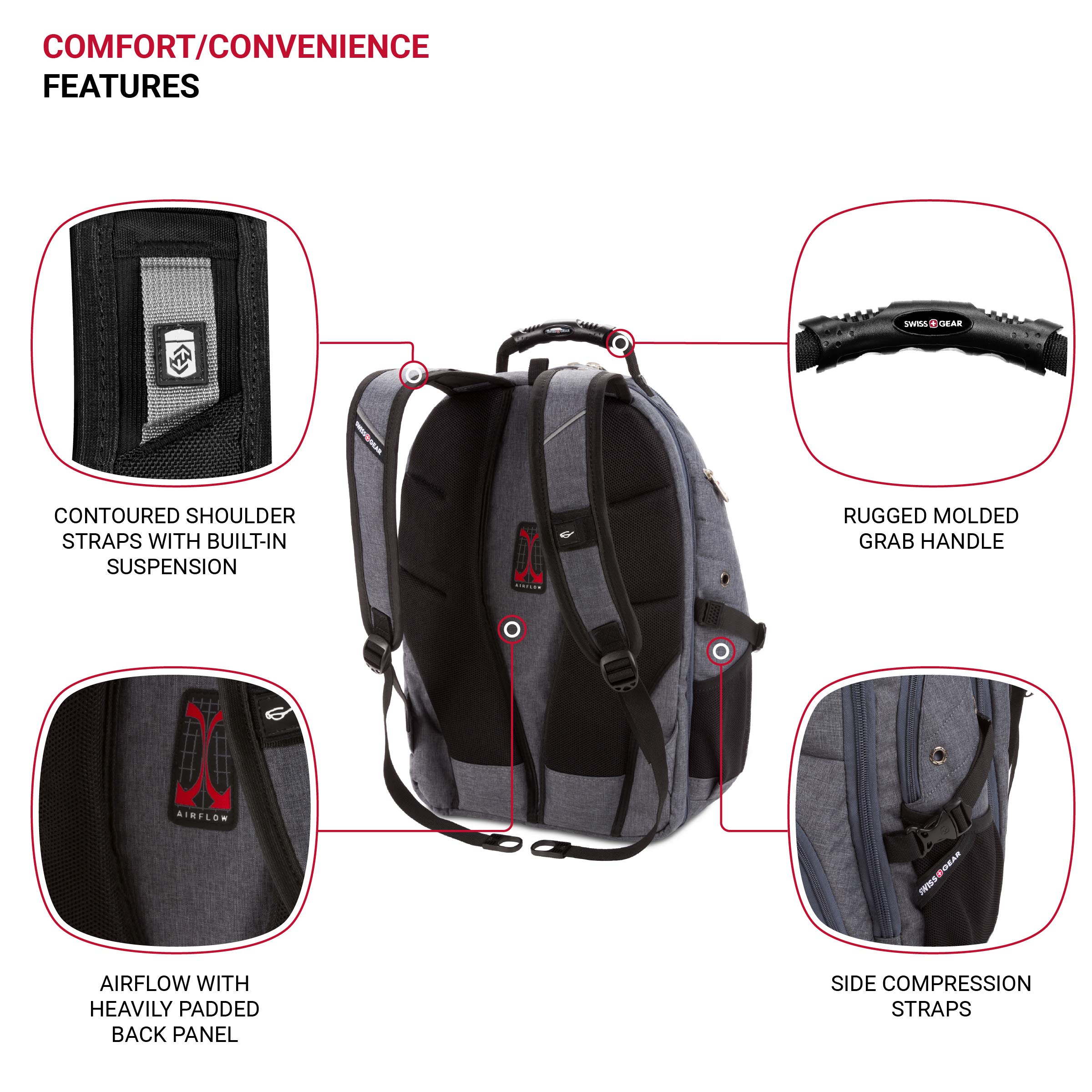 SwissGear 5977 ScanSmart 17-Inch Laptop Backpack for Business Travel & College - TSA-Friendly Grey Computer Bag with USB Charging Port & Organized Storage