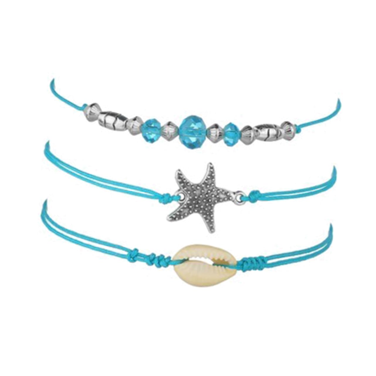 Boho Anklet Set for Women - Blue Sea Star Shell Beaded Ankle Chain Jewelry, Foot Hanging Accessories | Perfect for Beach Vacations, Summer Outfits & Boho Fashion