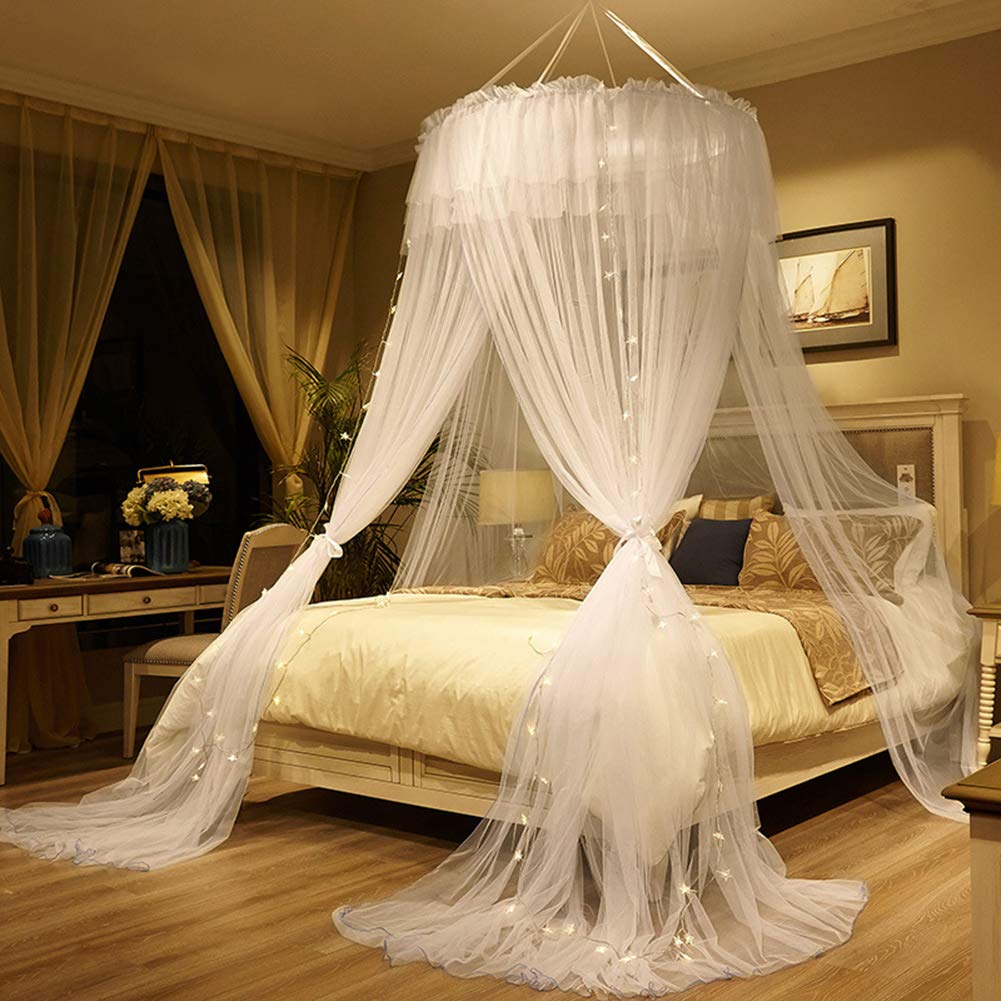 ESGT Princess Bed Canopy for Girls - Double Layer Sheer Mesh Dome Bed Curtain with Hanging Chain - Romantic Canopy Tent for Twin/Full/Queen/King Size Beds - Perfect for Bedroom Decor, Kids Playroom & Princess Themed Parties