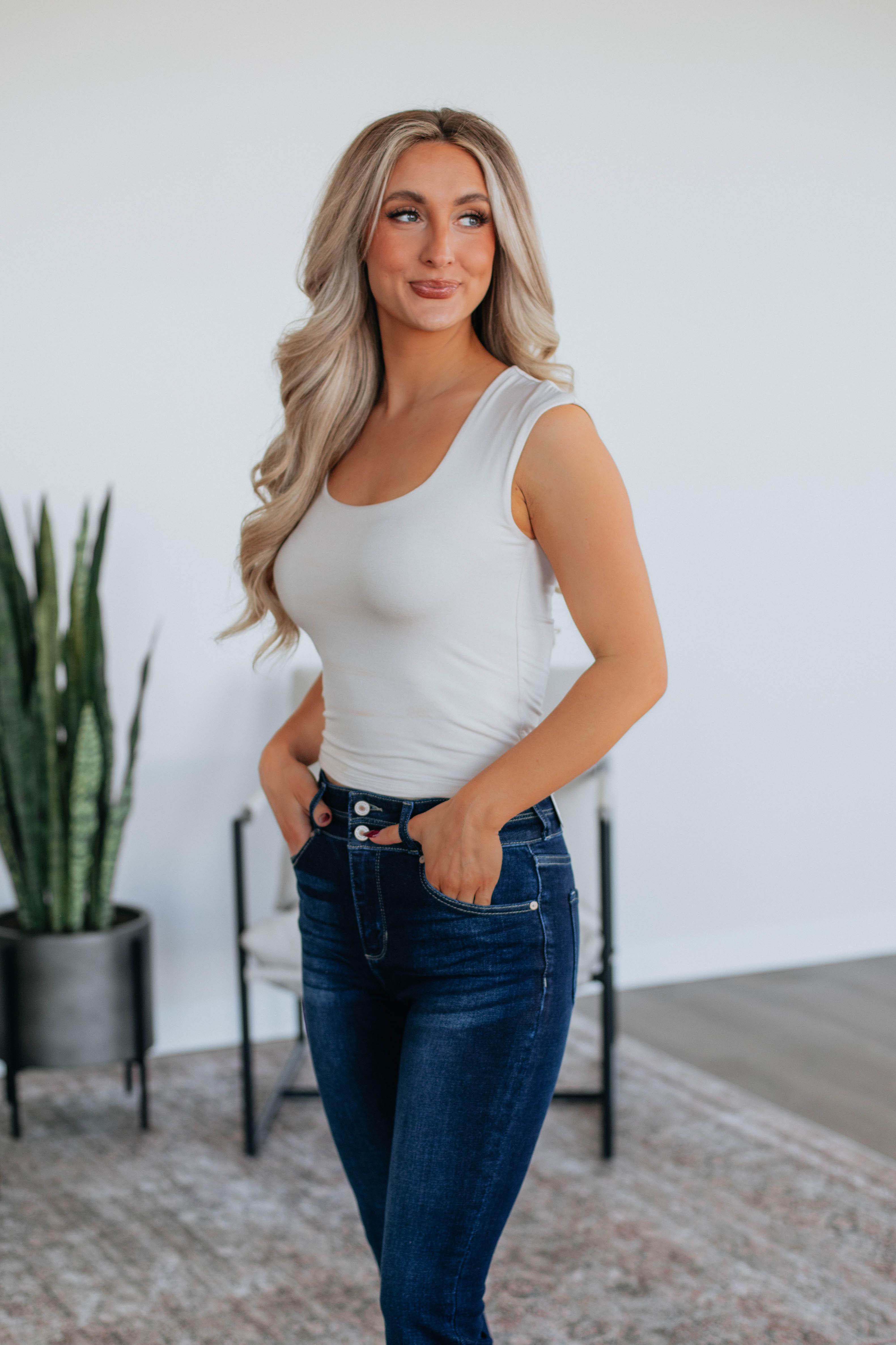 Tessa Basic Top for Women - Soft Cotton Crew Neck T-Shirt in Ecru - Perfect for Casual Wear, Layering & Everyday Outfits