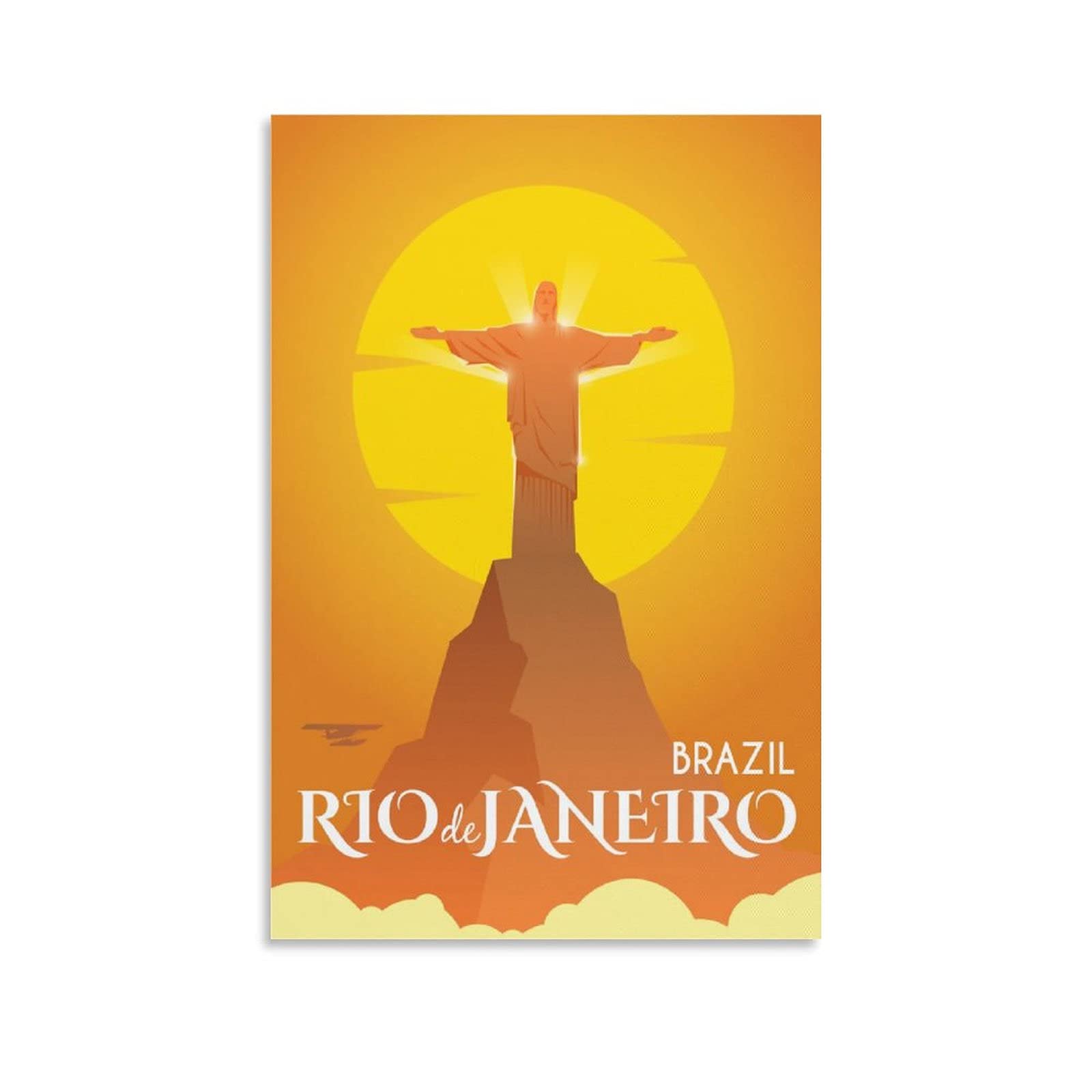 Brazil Rio De Janeiro Vintage Travel Poster - Sun Statue & Cloud Canvas Wall Art Print (20x30cm/8x12in) - Perfect for Living Room, Bedroom & Office Decor | Travel-Inspired Home Décor & Wall Painting