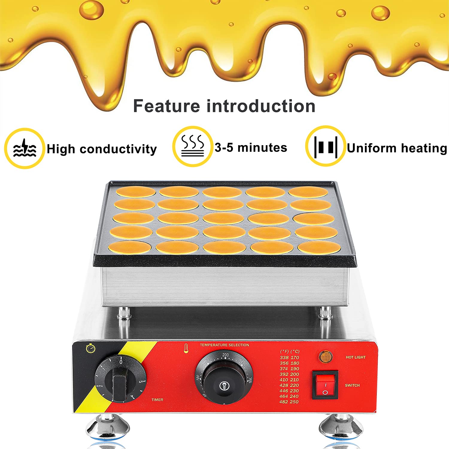 Electric Mini Dutch Pancake Maker - Commercial Non-Stick Poffertjes Grill with Double Switch, 110V 60Hz US Plug - Perfect for Bakery, Home Kitchen, Restaurant & Snack Bar - Make Dorayaki, Muffins & 25+ Treats - Ideal for Breakfast, Desserts & Party Catering