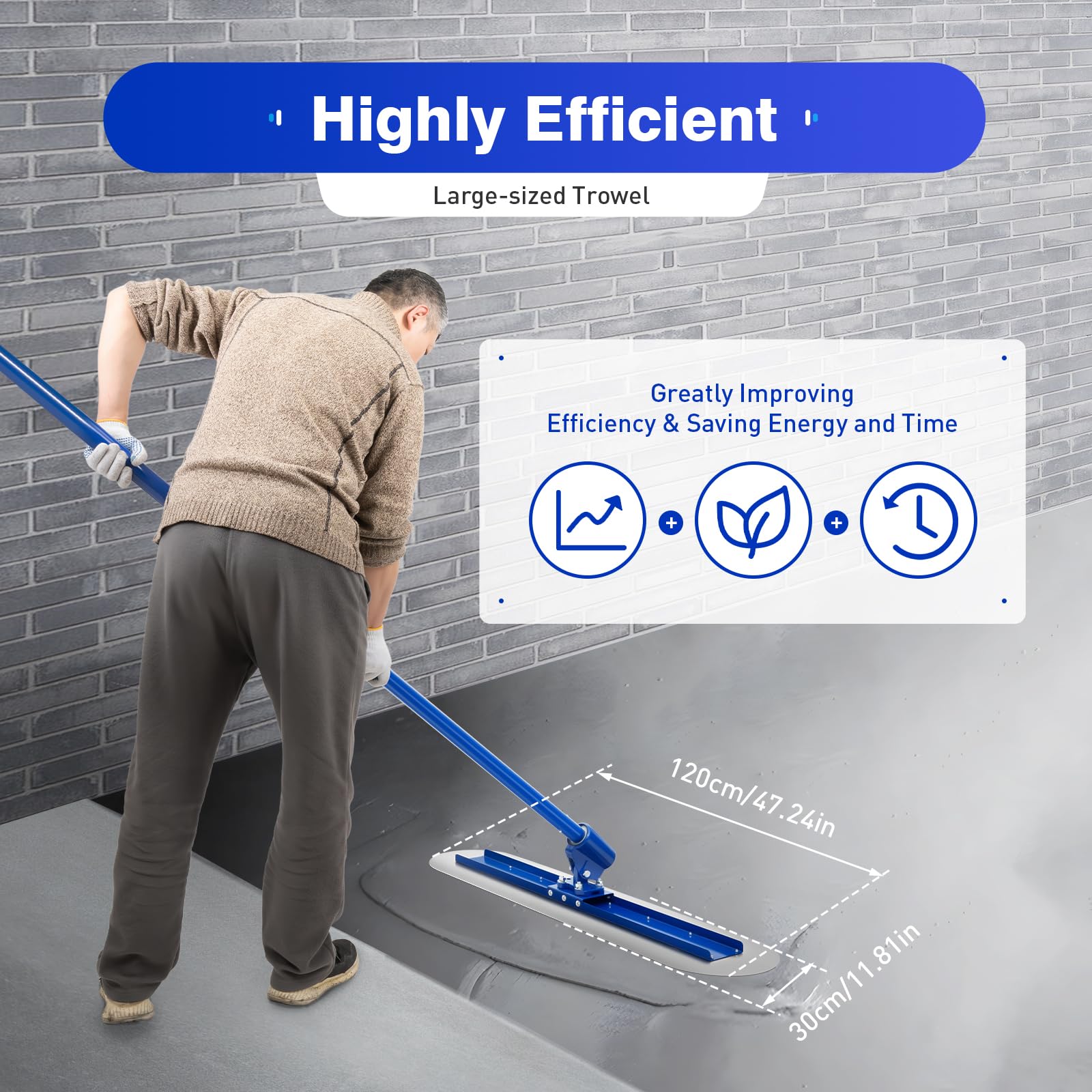 Professional Concrete Trowel & Bull Float Kit - Cement Finishing Tools with 3 Handles & Round End for Smooth Surface - Perfect for DIY Home Projects & Industrial Construction Work