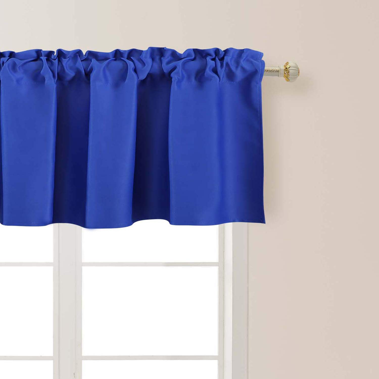 Royal Blue Blackout Valance Curtain - 42 x 18 Inch Kitchen Window Treatment with Rod Pocket, Darkening Panel for Loft, Nursery, Girls & Boys Bedroom - Perfect for Small Windows, Light Control & Privacy