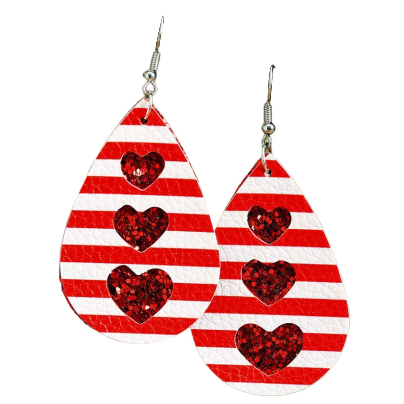 1 Pair Valentine's Day Heart-Shaped PU Leather Dangle Earrings for Women - Water Drop Design Stainless Steel Romantic Dating Jewelry Gift (Perfect for Valentine's Day, Anniversary, Date Night & Special Occasions)