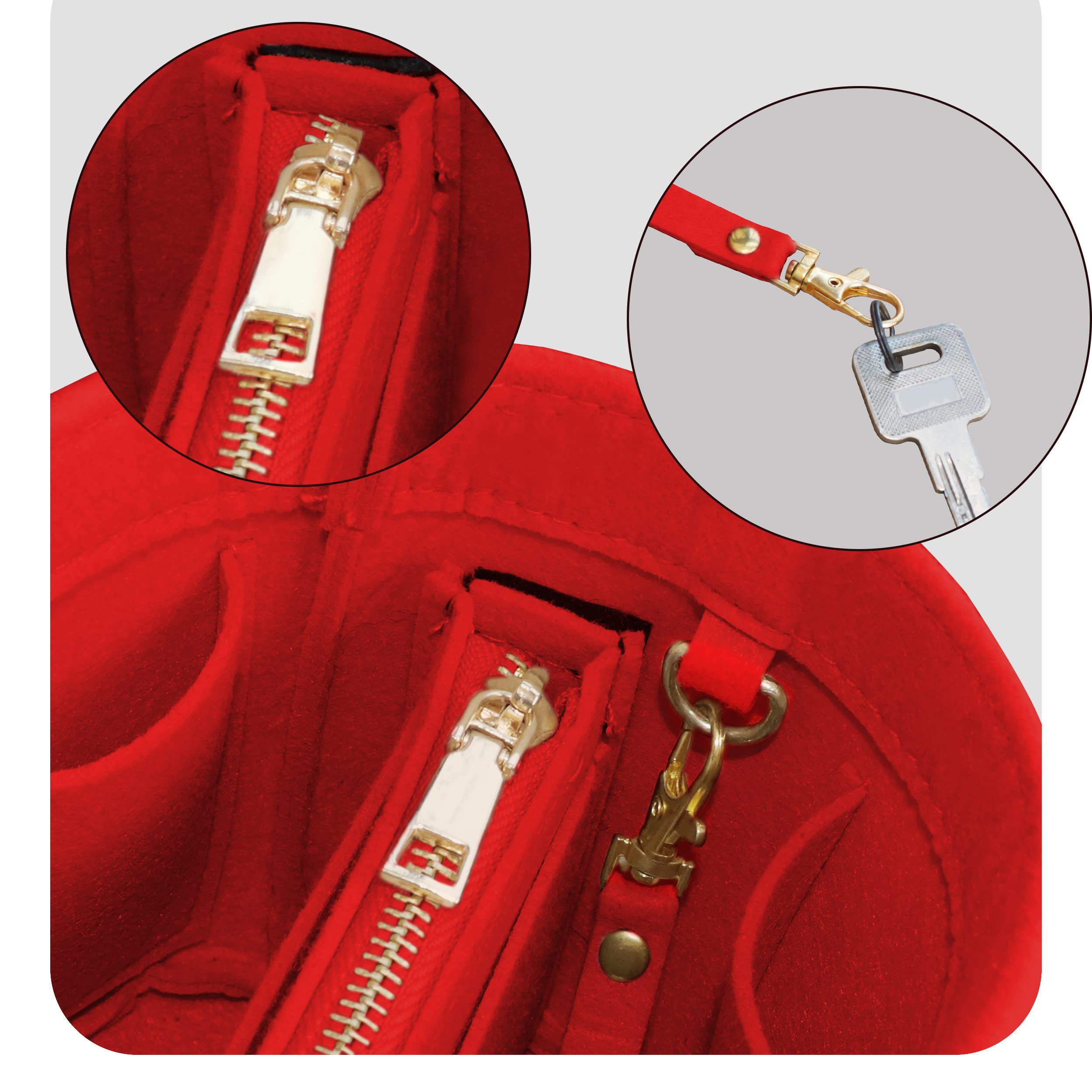 Soyizom Felt Cylinder Bucket Bag Organizer Insert with Detachable Pouch & Keychains - Perfect for Cannes Barrel Shape Handbags (Red) | Travel & Everyday Purse Organization Accessory