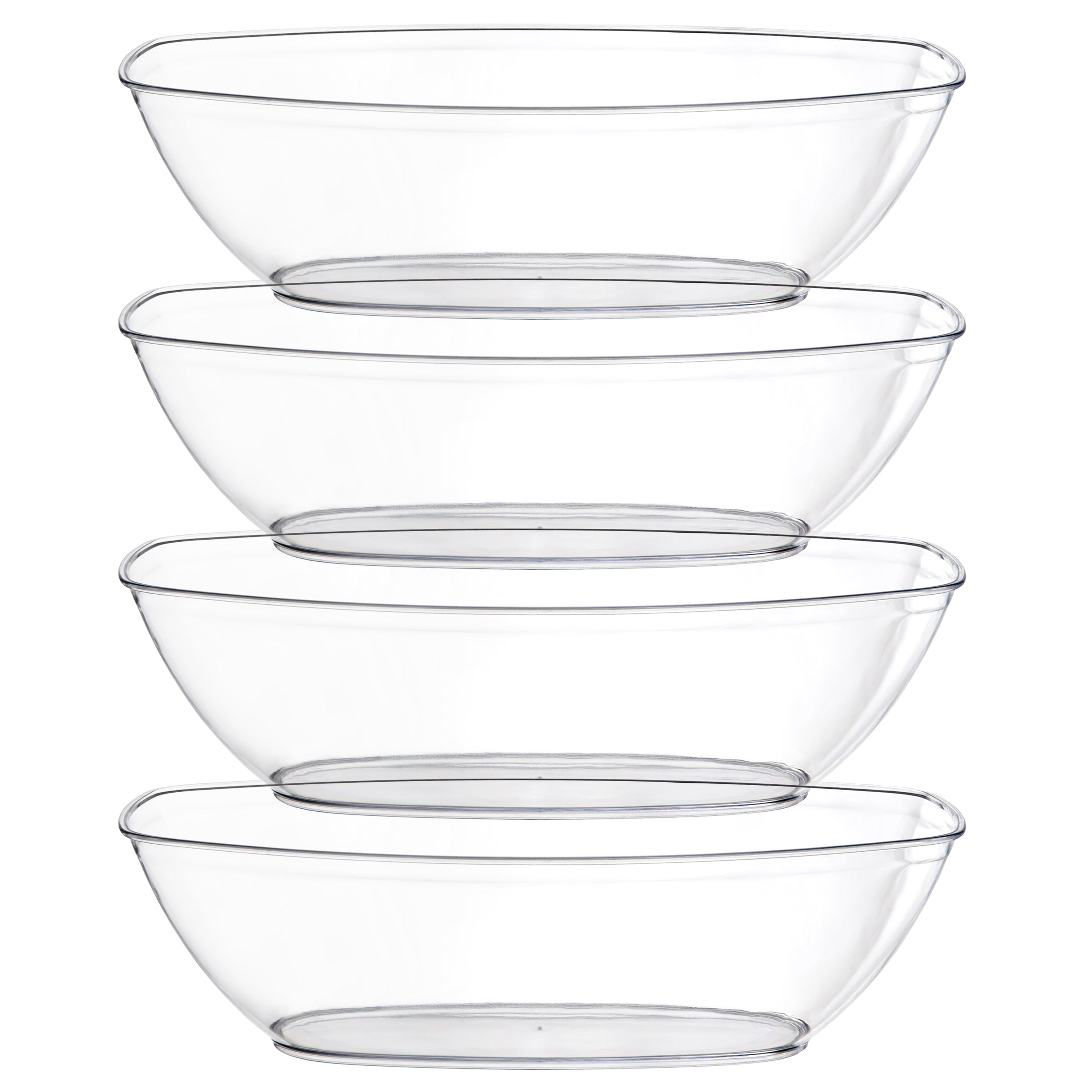 72 oz. Clear Oval Salad Bowl - Set of 4 | Large Serving Bowl for Salads, Pasta, Fruit & Party Dishes | Durable Plastic Food Container for Kitchen & Entertaining