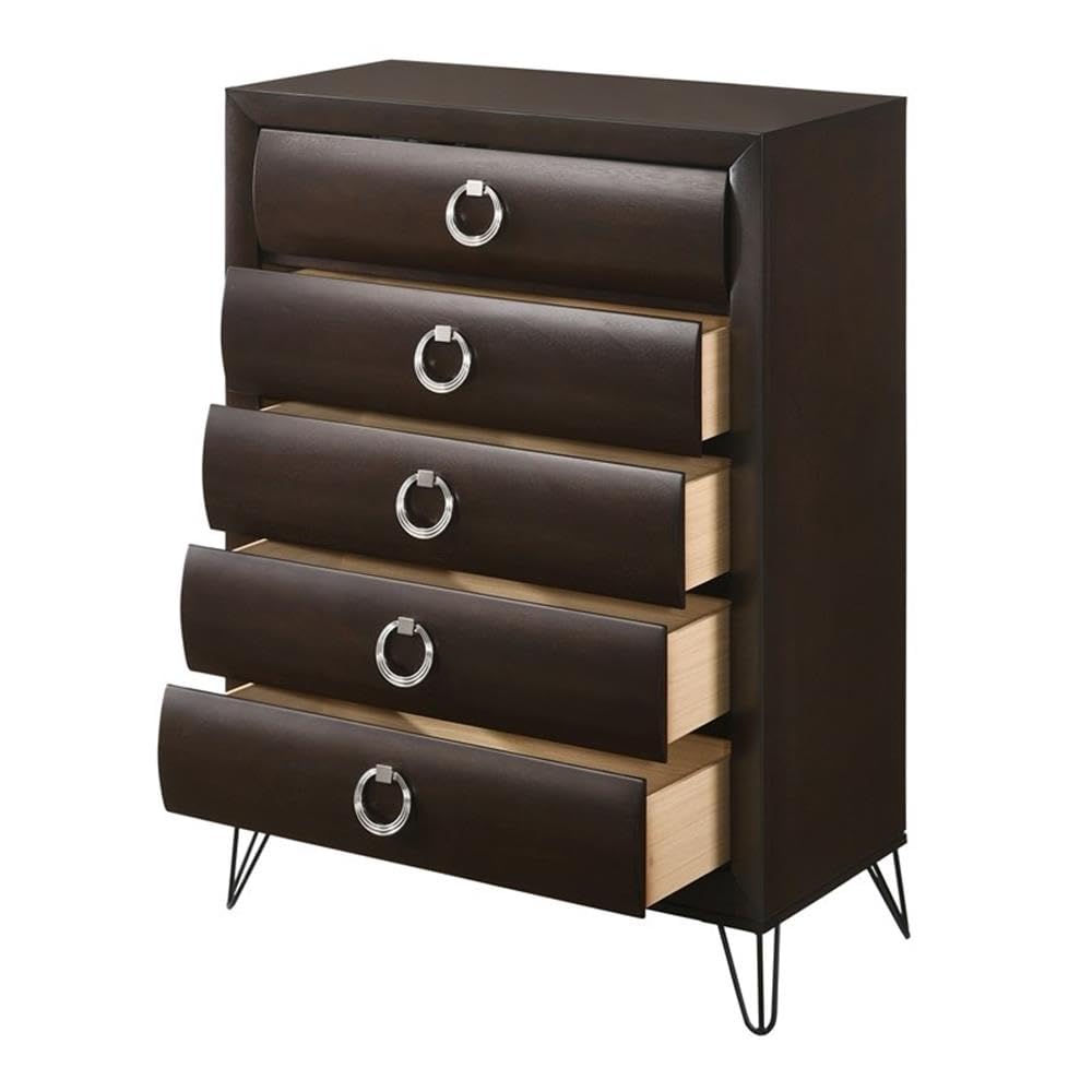 Acme Tablita 5-Drawer Wooden Chest in Dark Merlot - Solid Wood Dresser for Bedroom, Living Room & Office Storage - Perfect for Organizing Clothes, Toys & Home Essentials