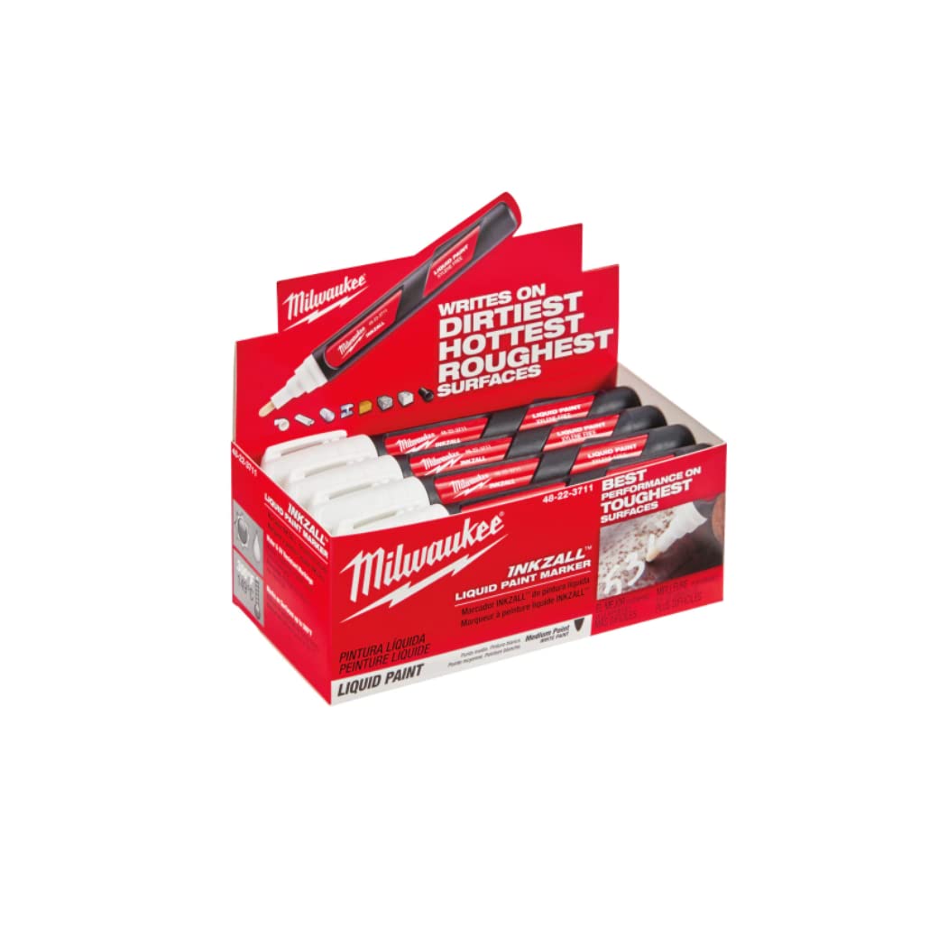 Milwaukee Electric Tools Bulk White Paint Markers - Durable & High-Visibility Marking for Construction, DIY & Industrial Use