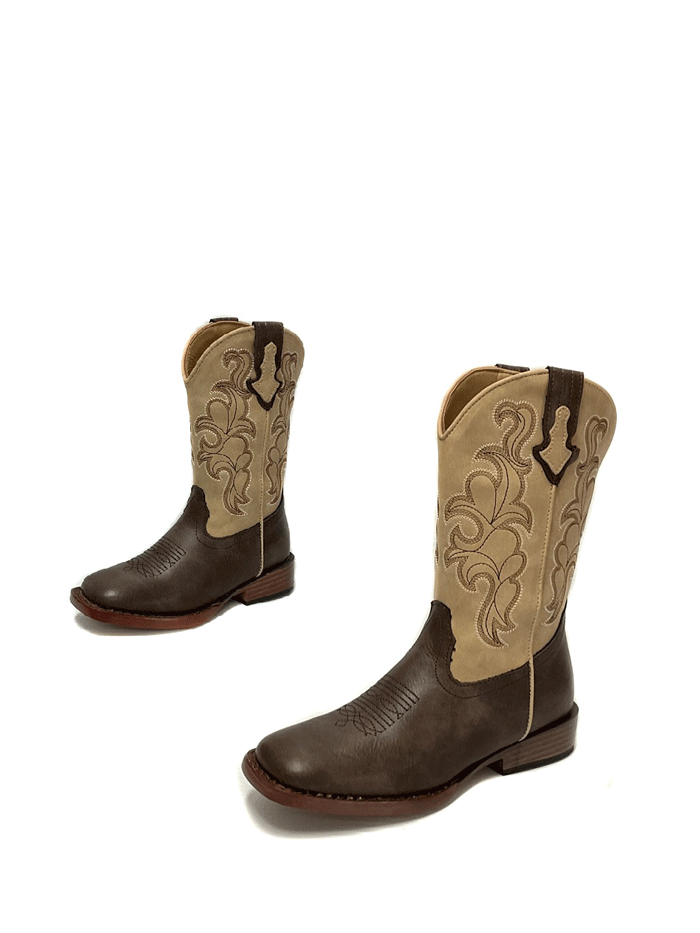 Roper 3089 Kids Blaze Square Toe Boots - Tan & Brown Western Cowboy Boots for Boys & Girls - Perfect for Rodeo, Horse Riding & Outdoor Adventures