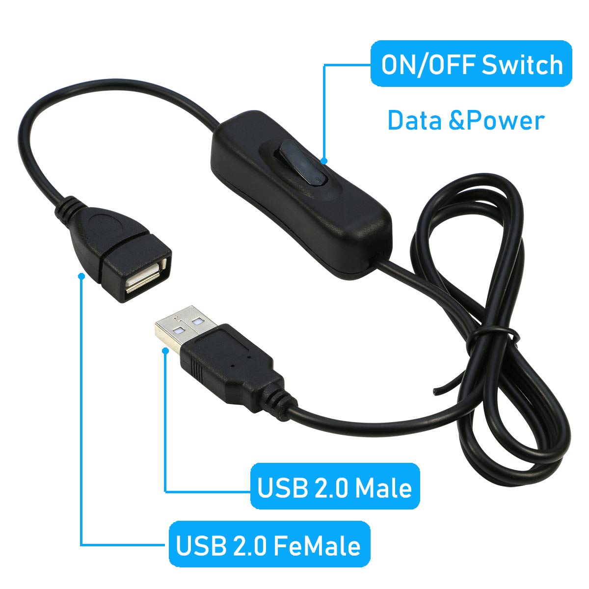 RIITOP USB Extension Cable with ON/OFF Switch - 3.3ft Male to Female USB 2.0 Extender for Headphones, LED Lights, Keyboards, Webcams (2-Pack) - Perfect for Home Office, Gaming Setup & Smart Devices